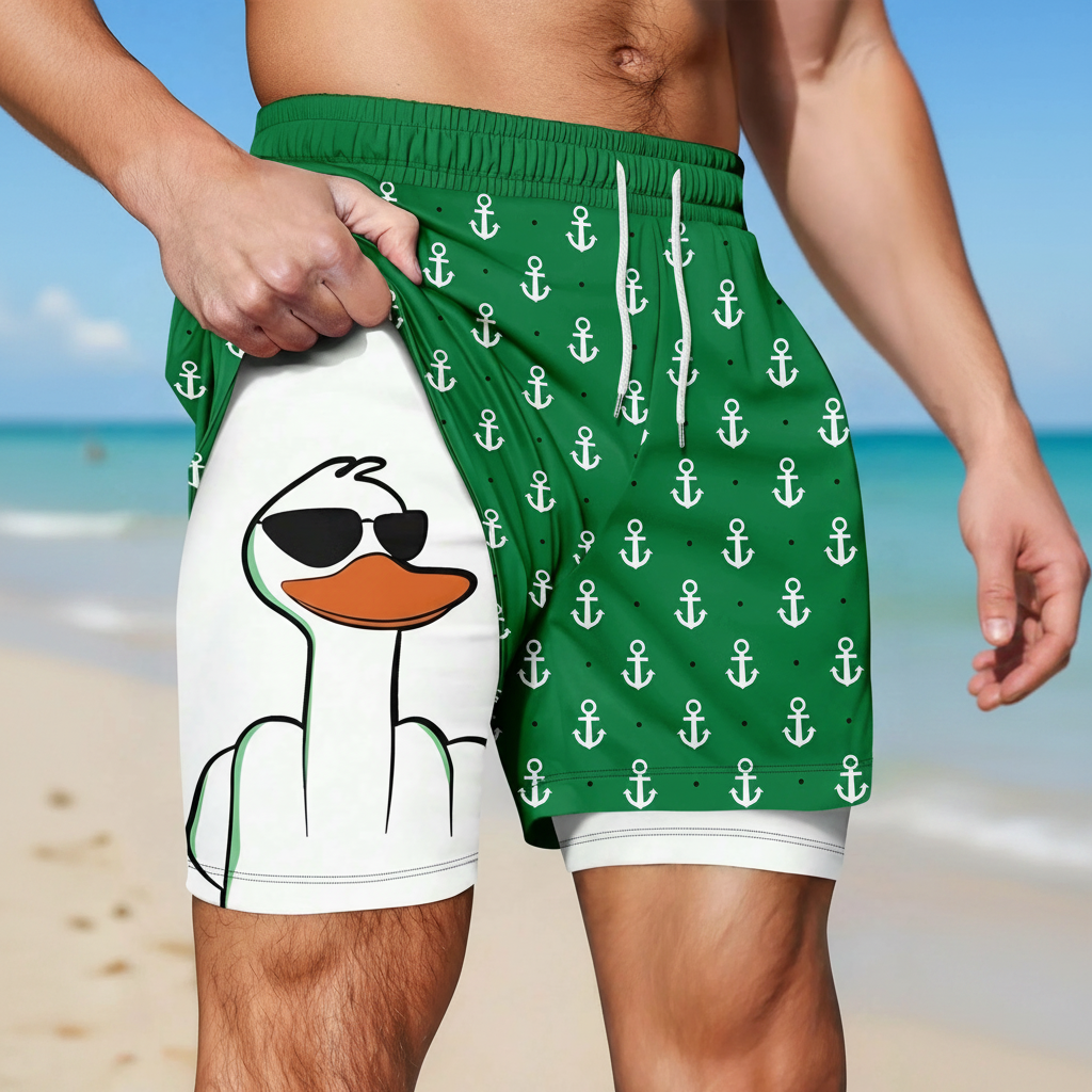 Summer Casual Printed Drawstring Beach Shorts For Men