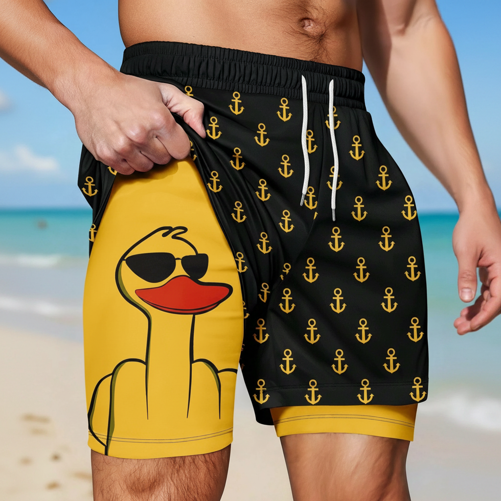 Summer Casual Printed Drawstring Beach Shorts For Men