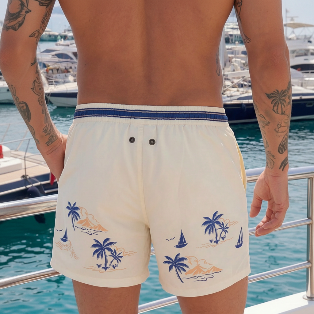 4-Way Stretch Drawstring Beach Shorts For Men