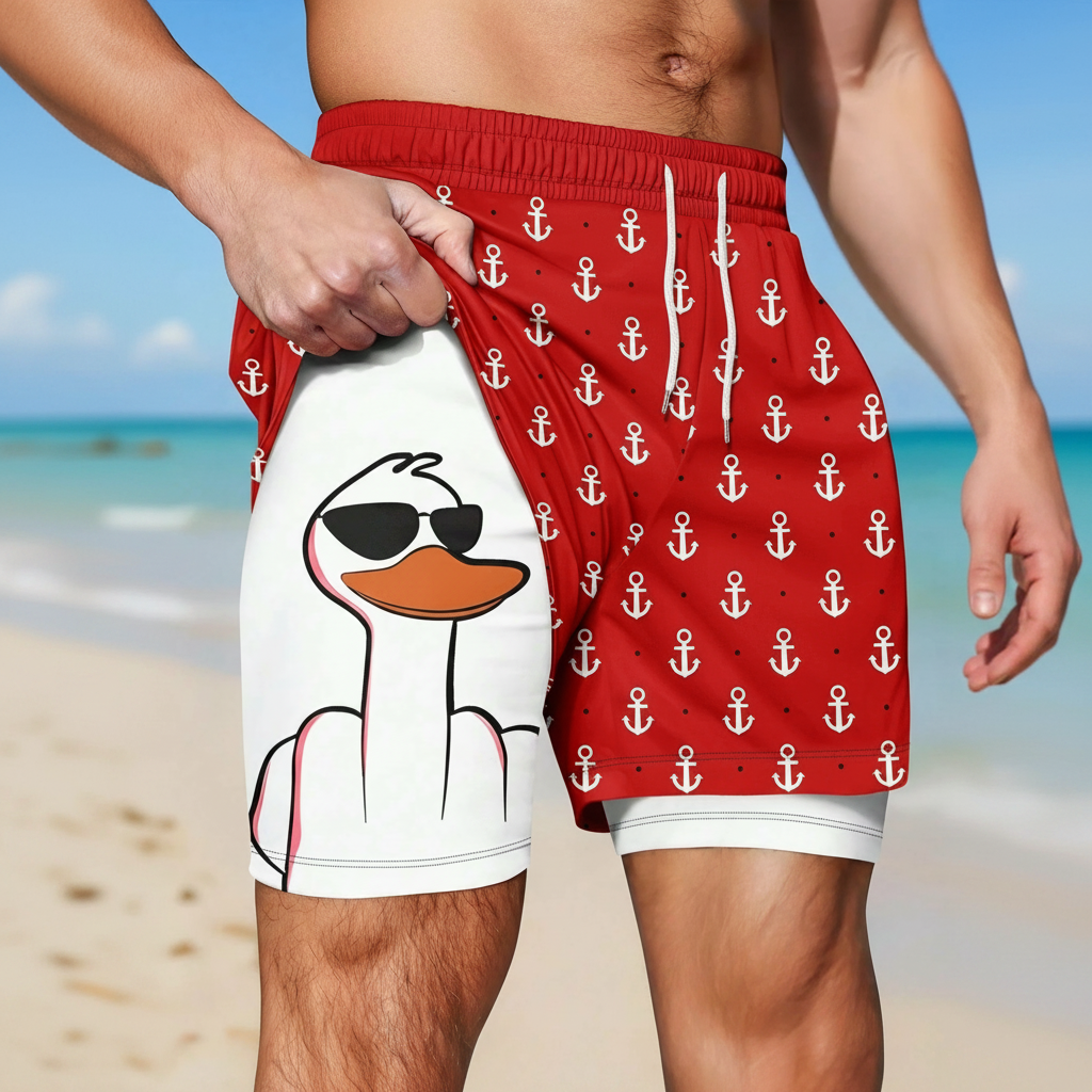 Summer Casual Printed Drawstring Beach Shorts For Men