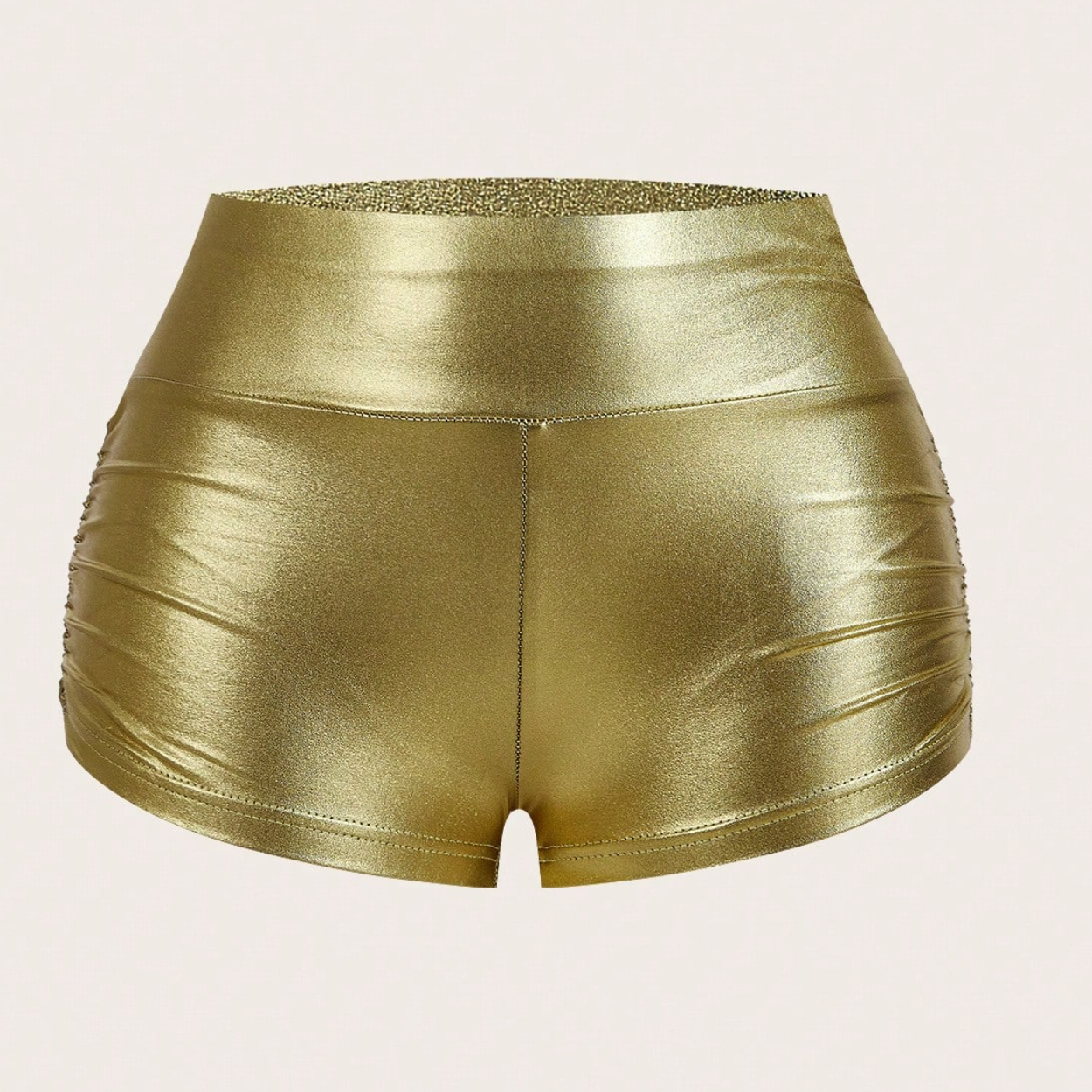 Casual Fitted Ruched Leather Shorts For Women