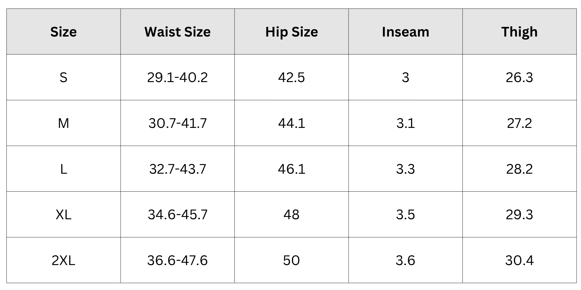 Size Chart