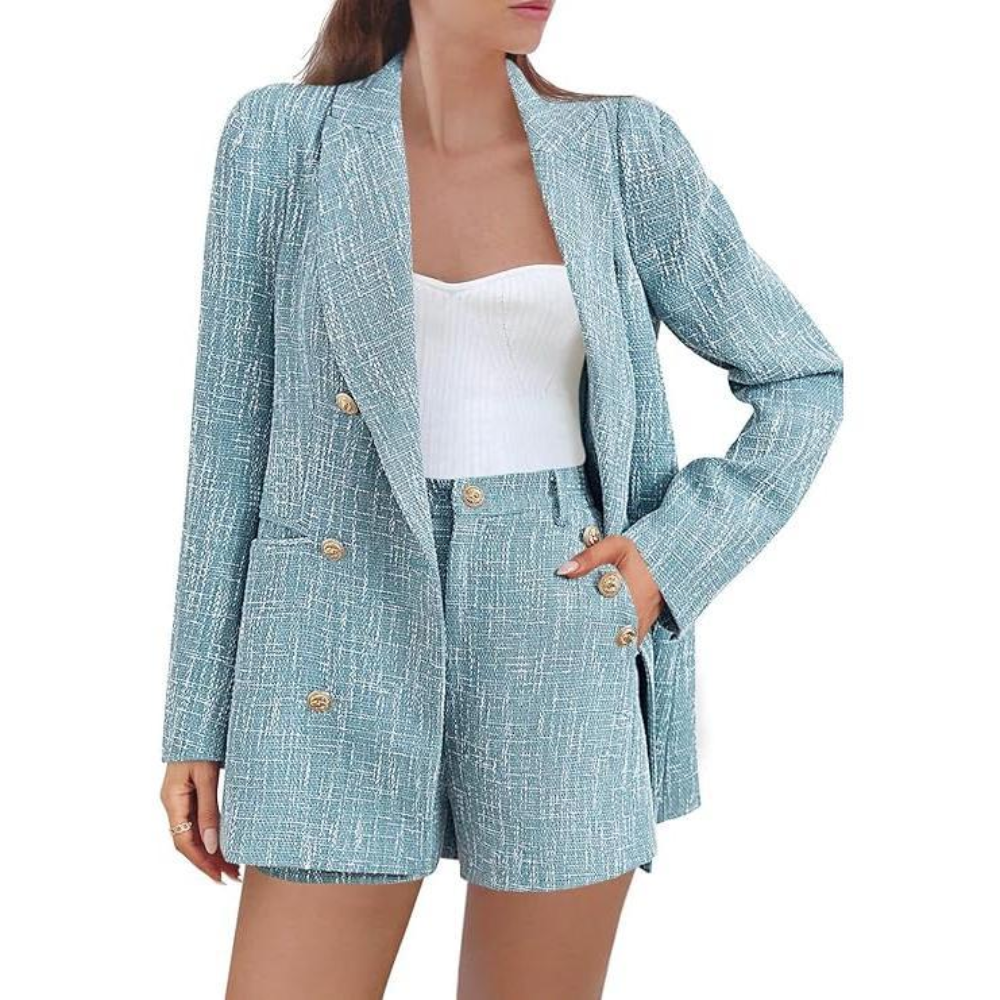 Tweed Blazer Shorts Suit Set