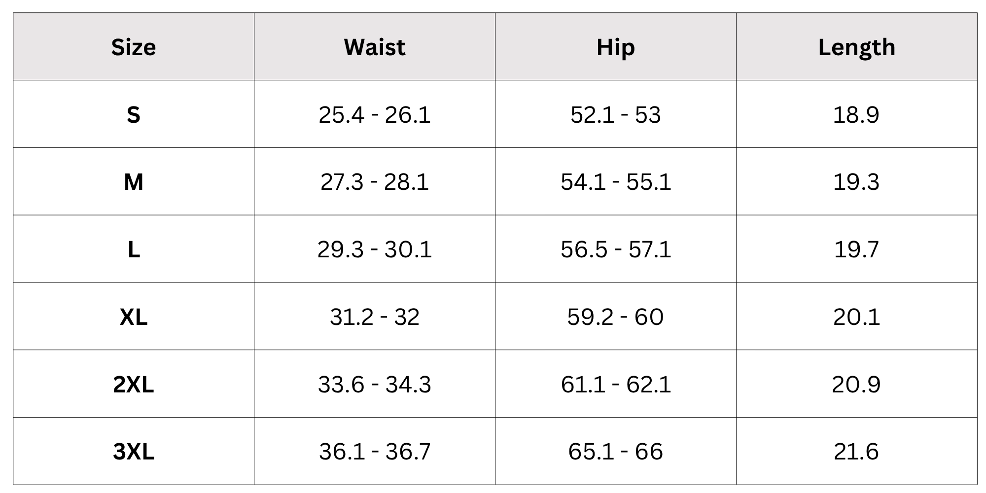 Size Chart