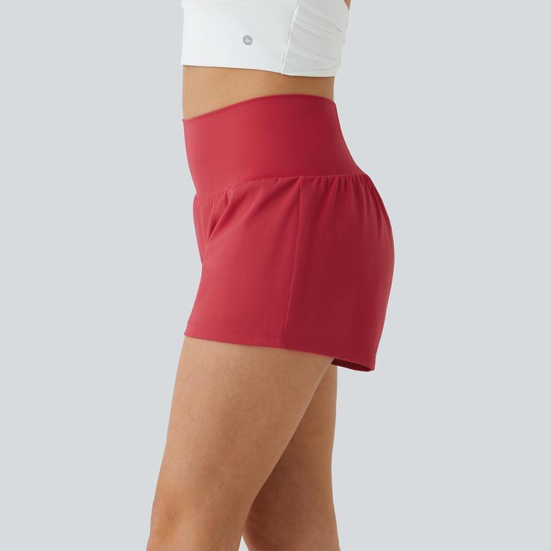 Women High Waisted 2 In 1 Yoga Shorts Set Side Hidden Pocket