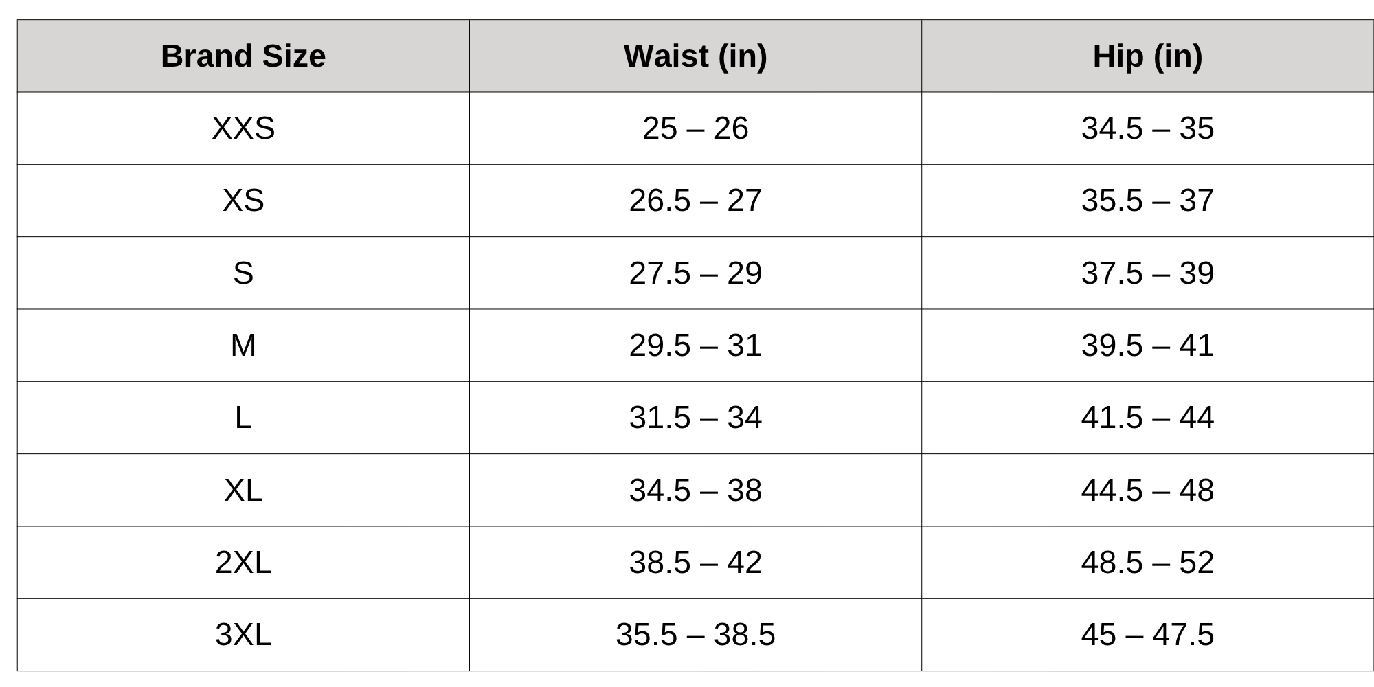 Size Chart
