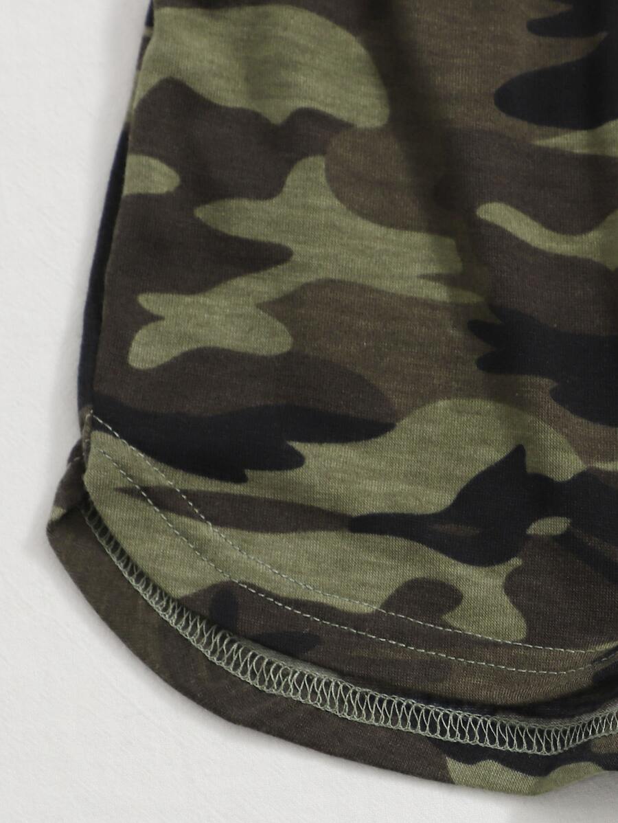 SHEIN EZwear Camo Print Tie Front Track Shorts - Multicolor - View 4