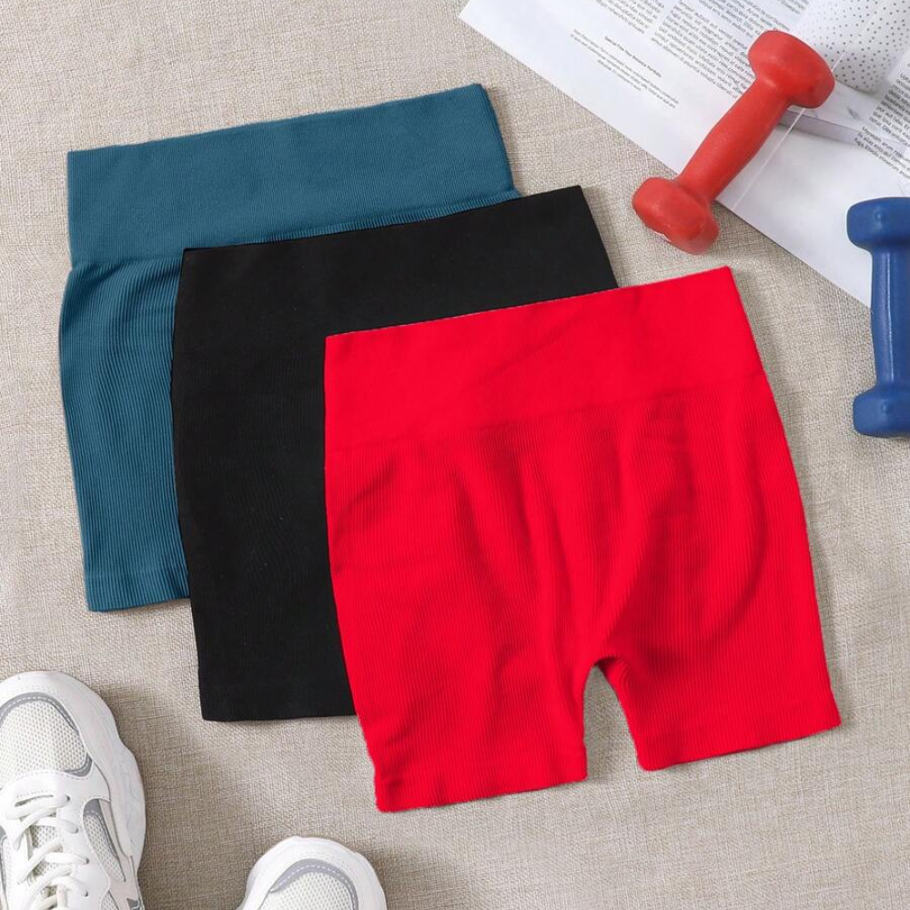 Pack Of 3 Solid Color High Workout Shorts For Women