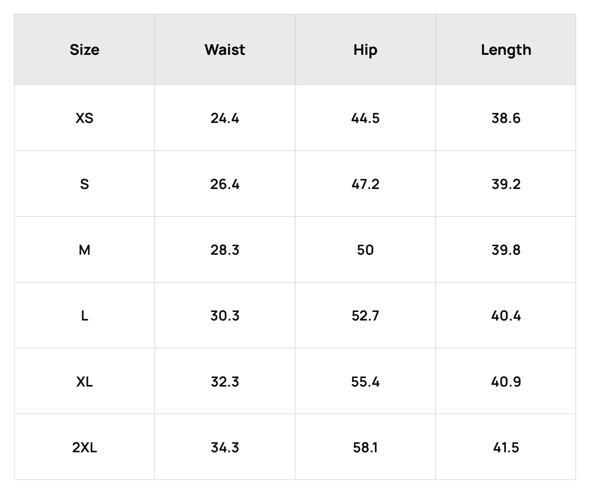 Size Chart