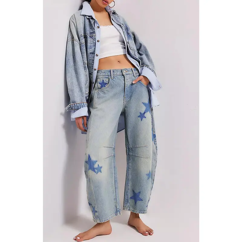 Casual Printed Horseshoe Jeans Y2k Loose Mid For Women