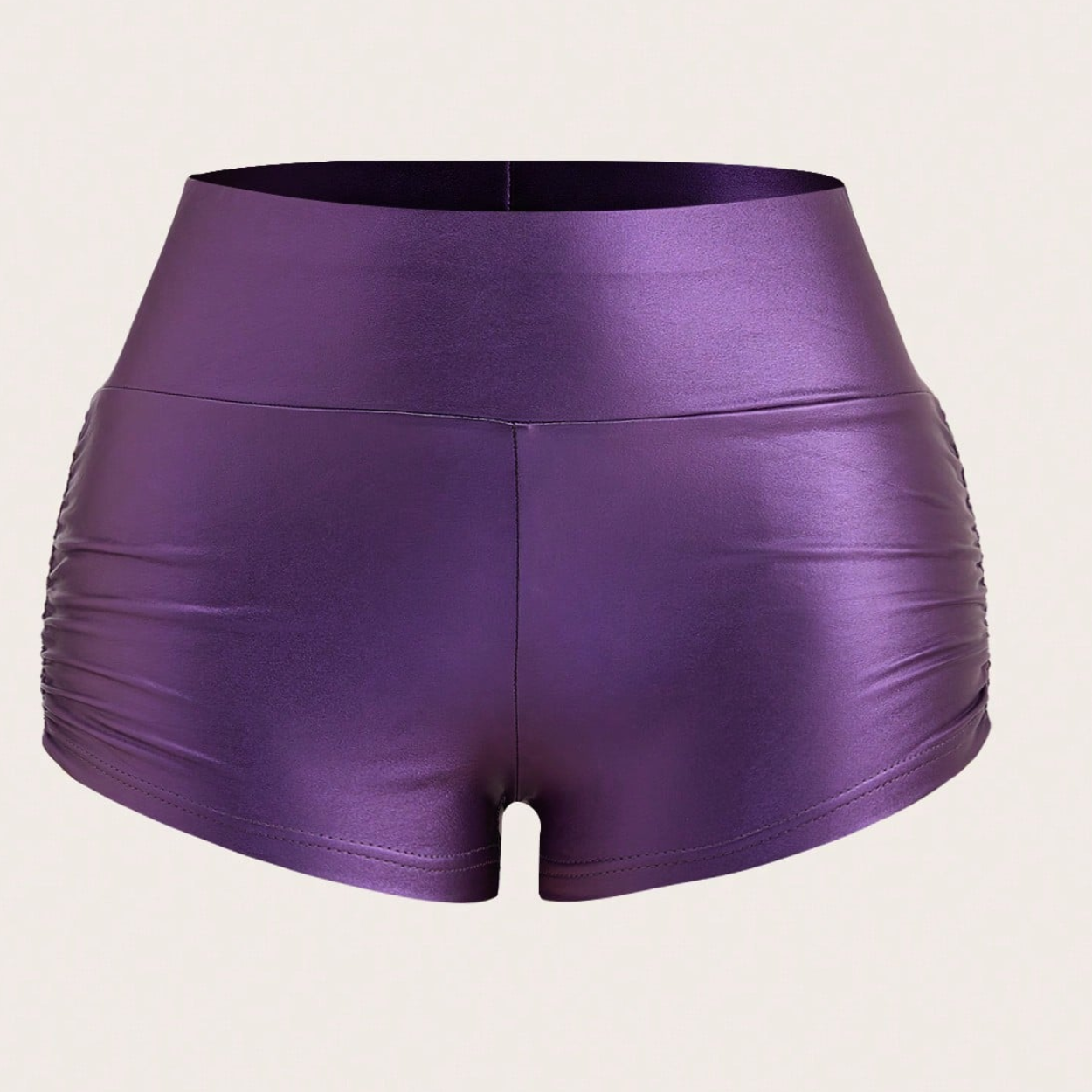 Casual Fitted Ruched Leather Shorts For Women