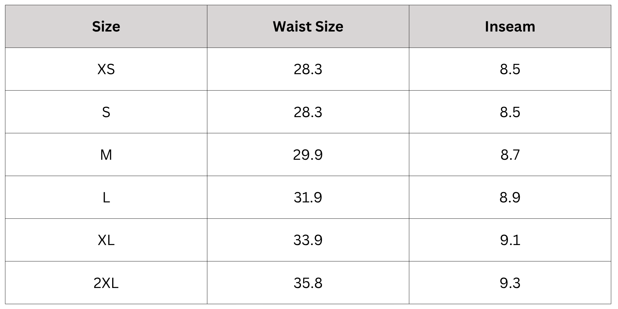 Size Chart