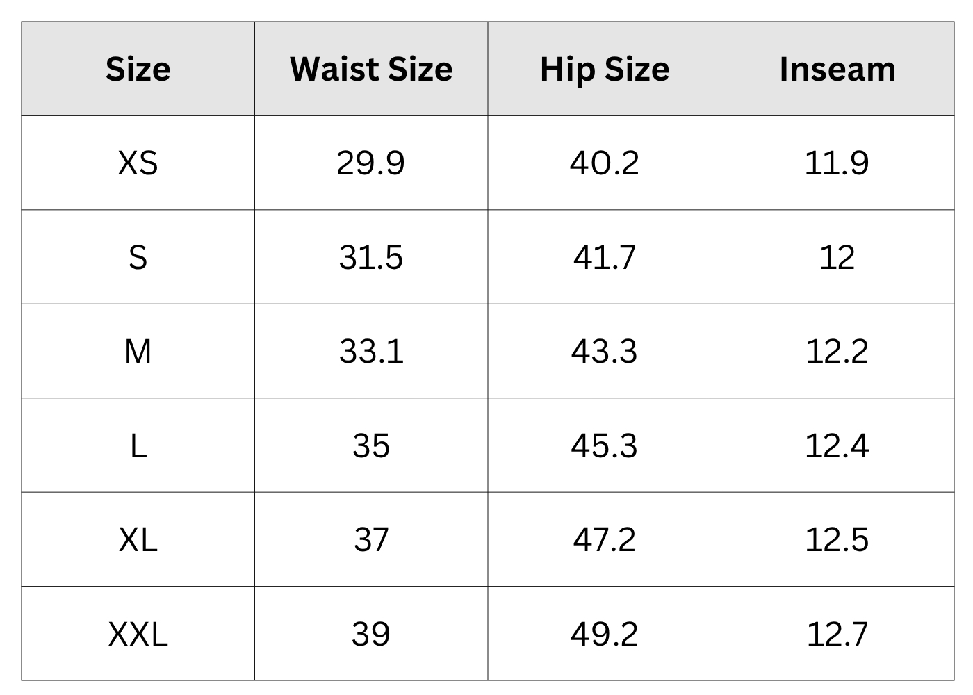 Size Chart
