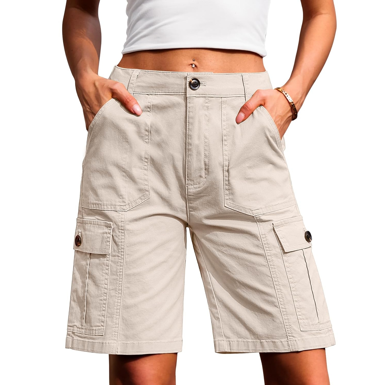 Casual Long Wide Cargo Length Shorts For Women