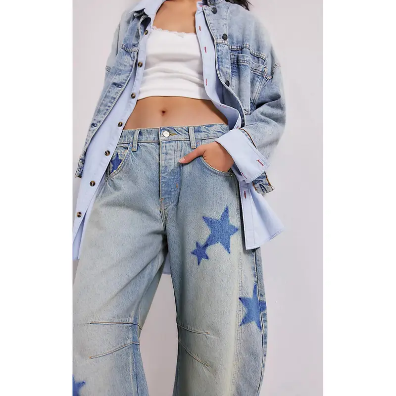 Casual Printed Horseshoe Jeans Y2k Loose Mid For Women