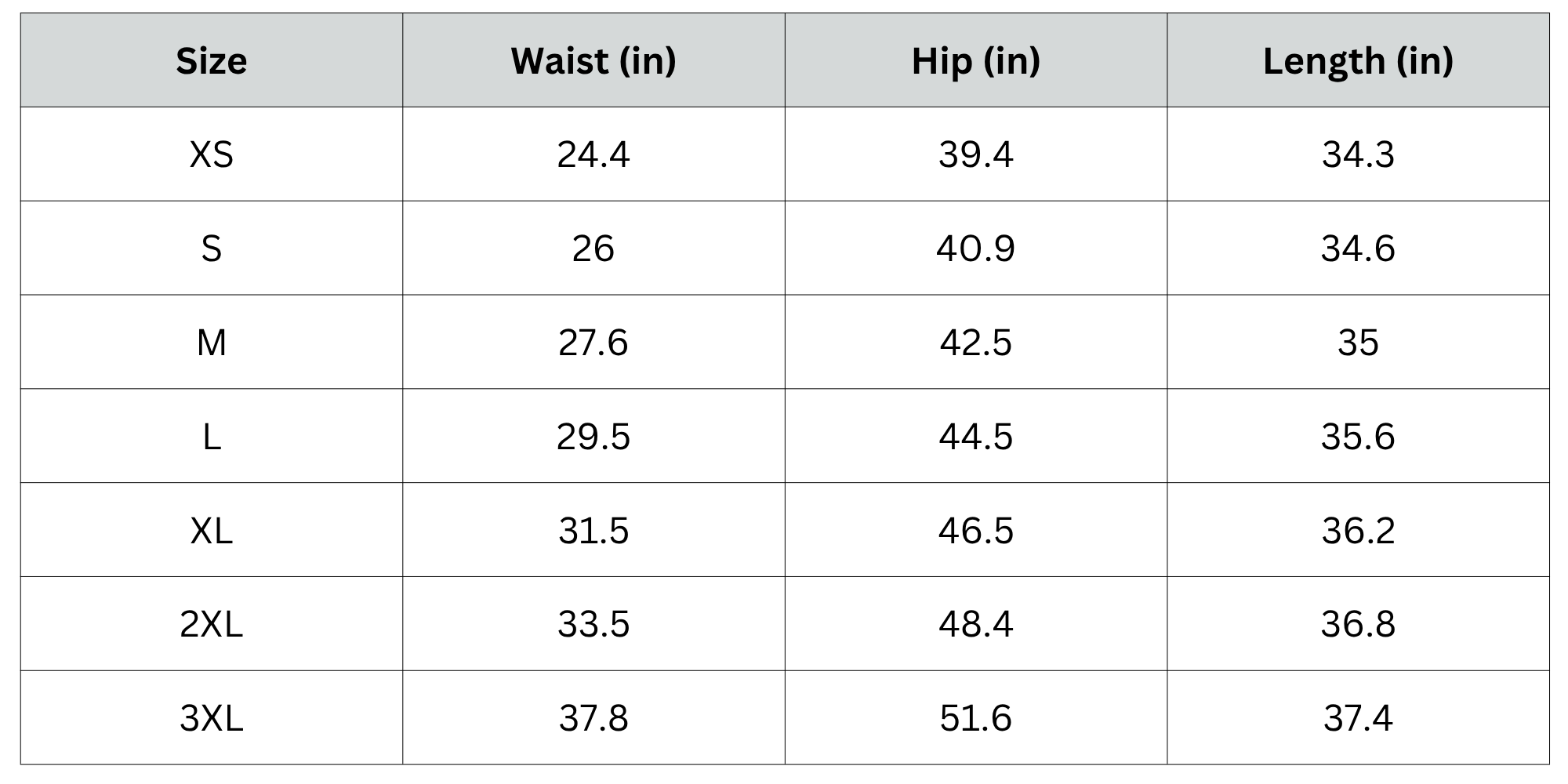 Size Chart