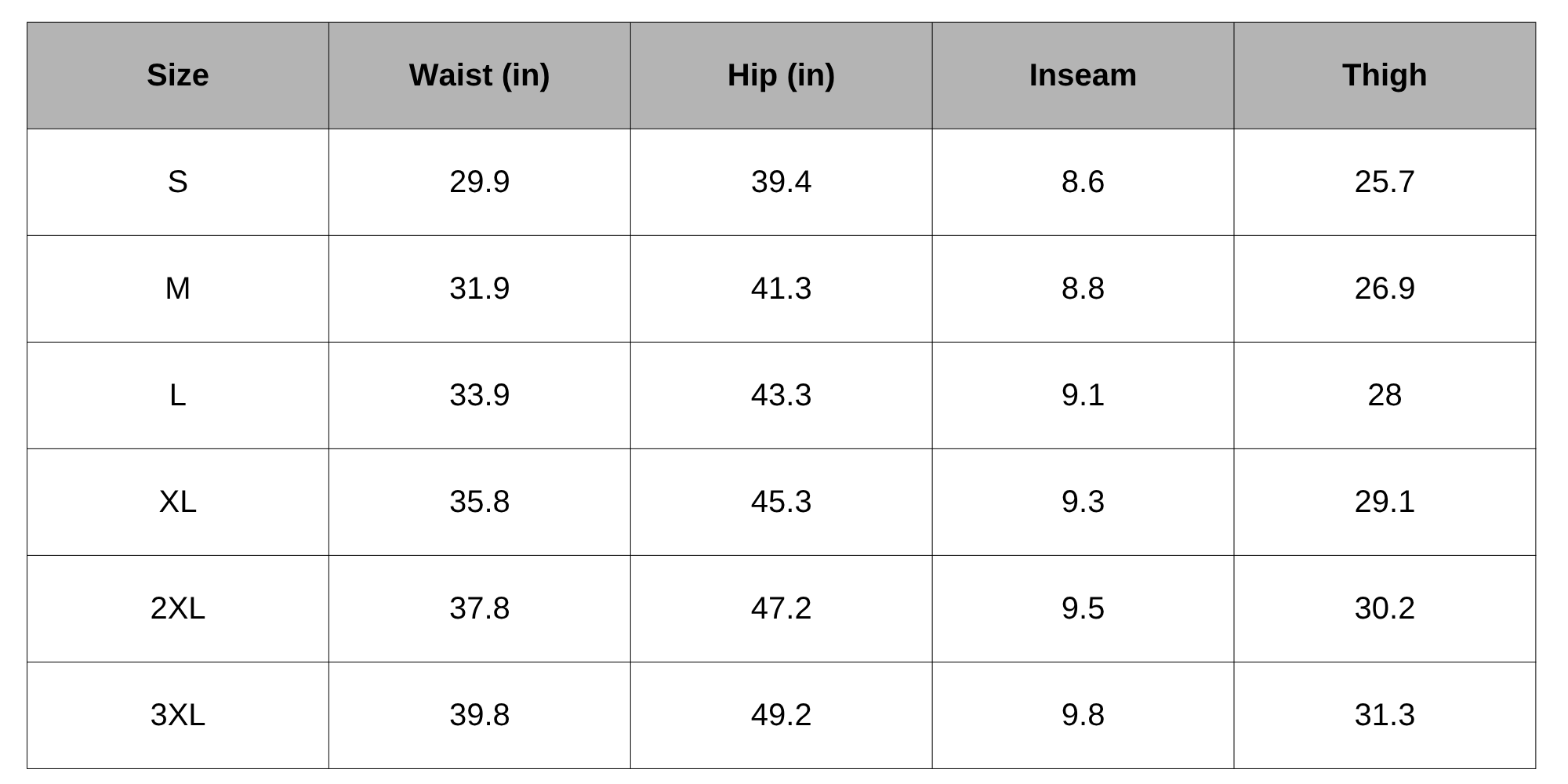 Size Chart