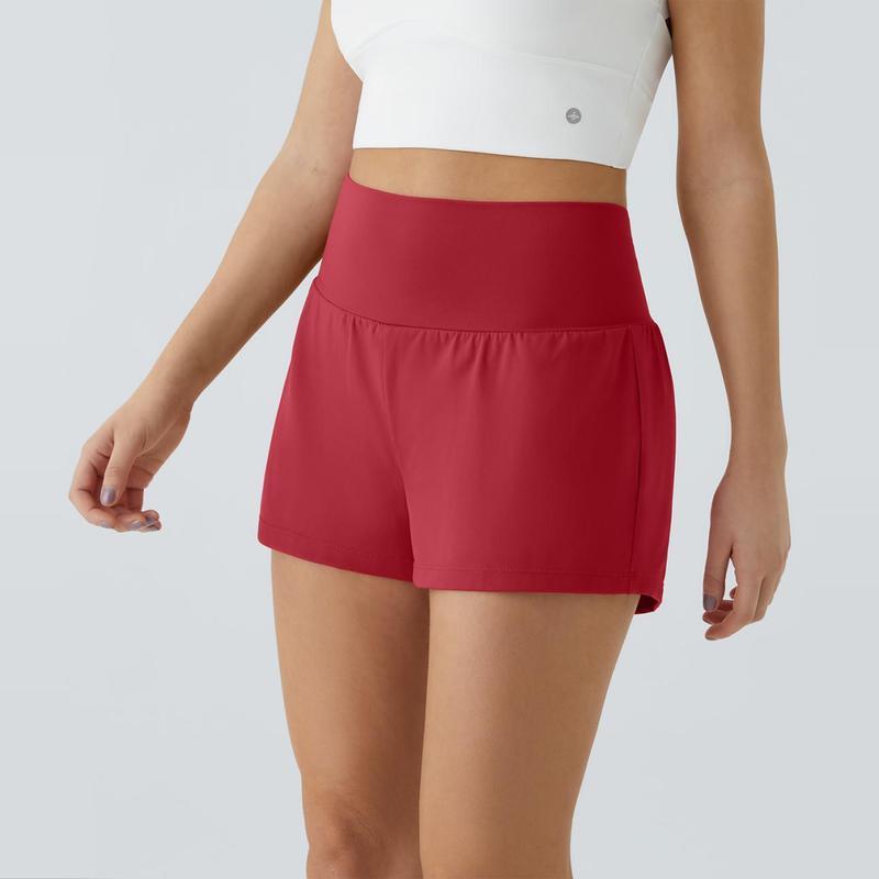 Women High Waisted 2 In 1 Yoga Shorts Set Side Hidden Pocket
