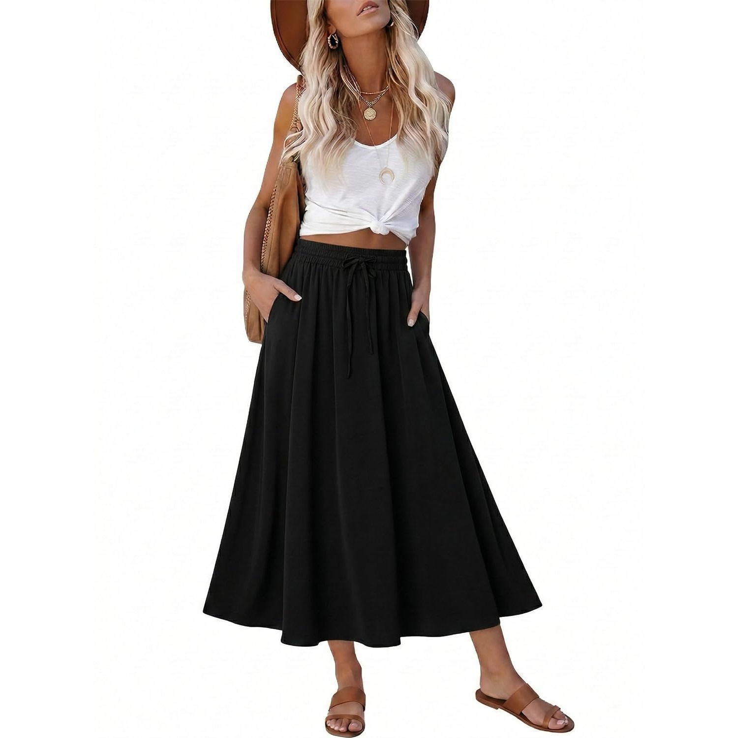 Elastic High Waist A Line Swing Skirt For Women