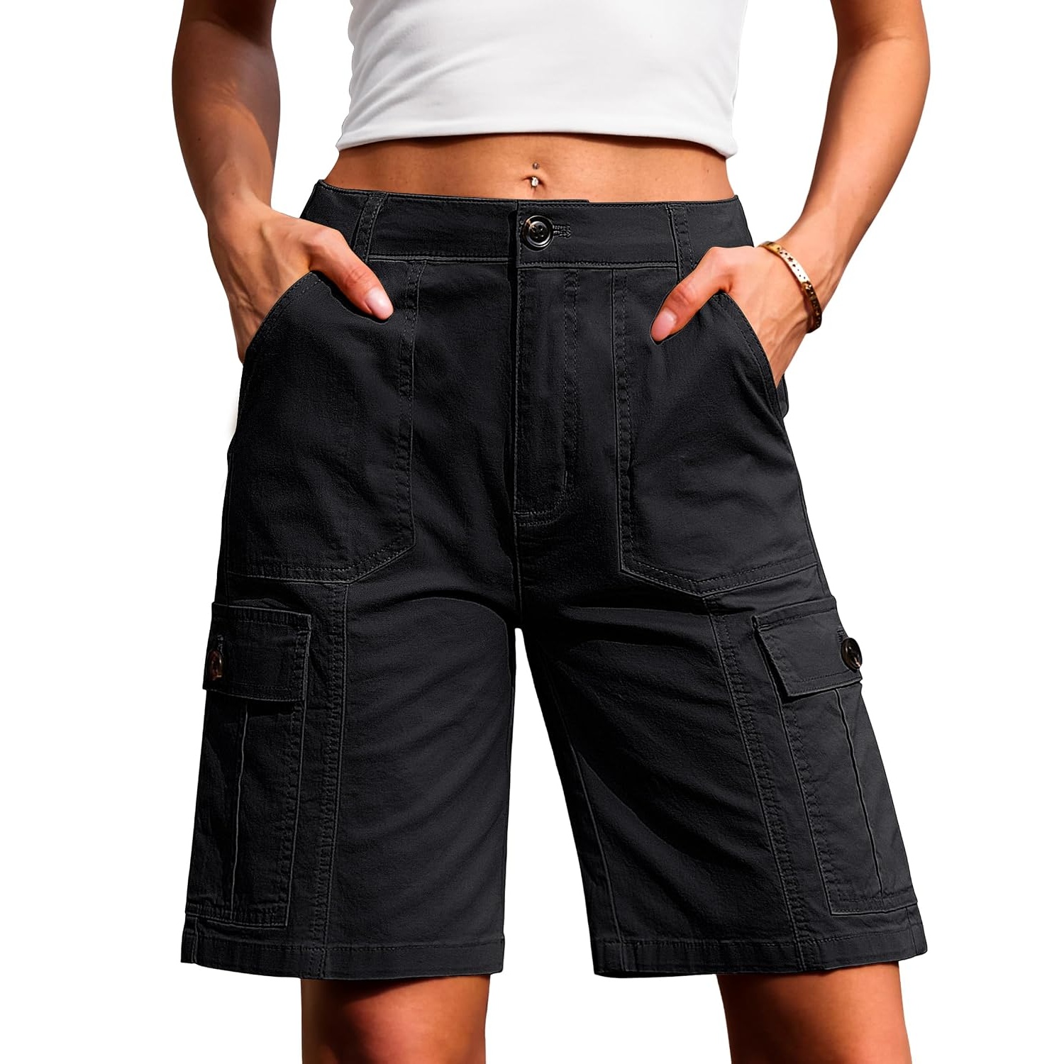 Casual Long Wide Cargo Length Shorts For Women