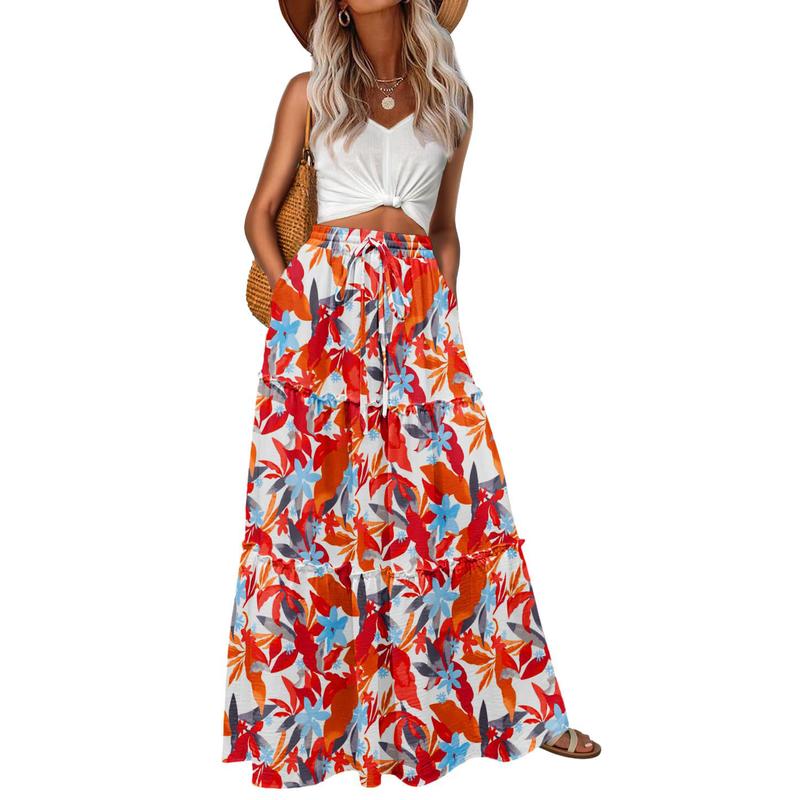 Casual Maxi Boho Beach Long Skirts With Pockets For Women