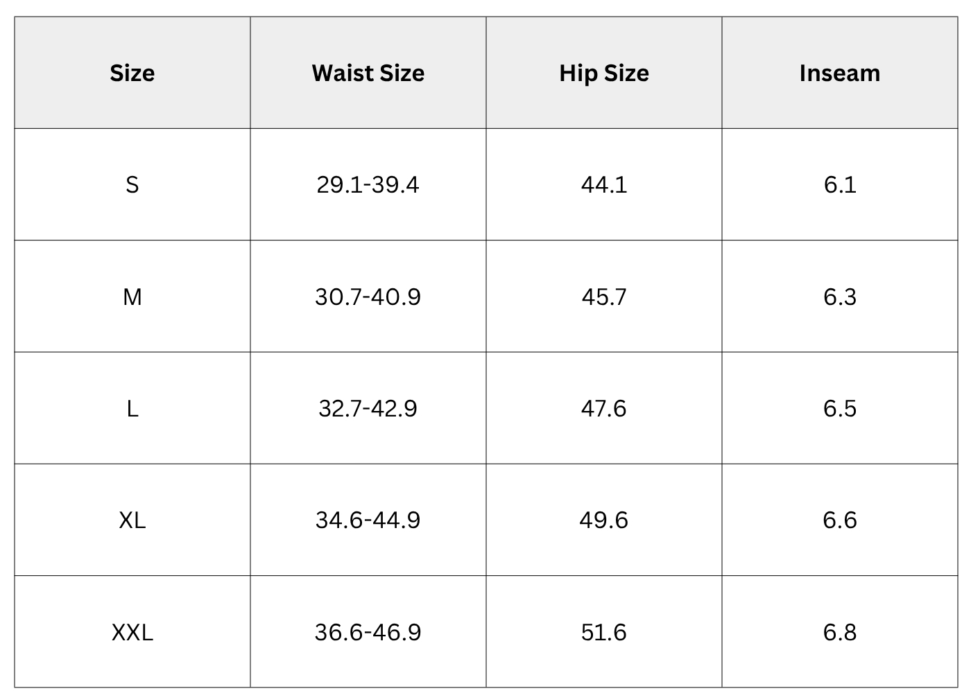 Size Chart