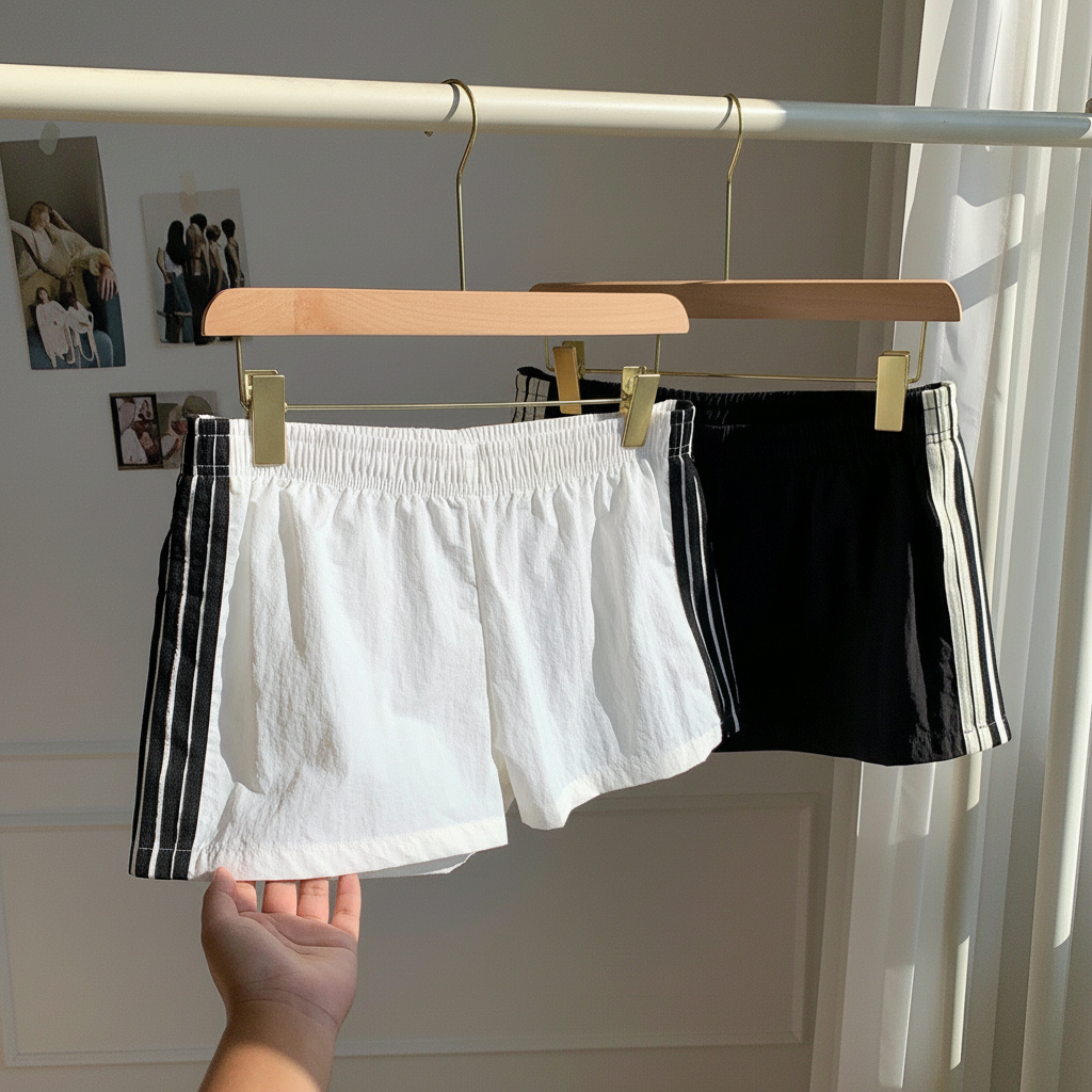 2 Pieces Summer Casual And Versatile Stripe Sports Shorts For Women