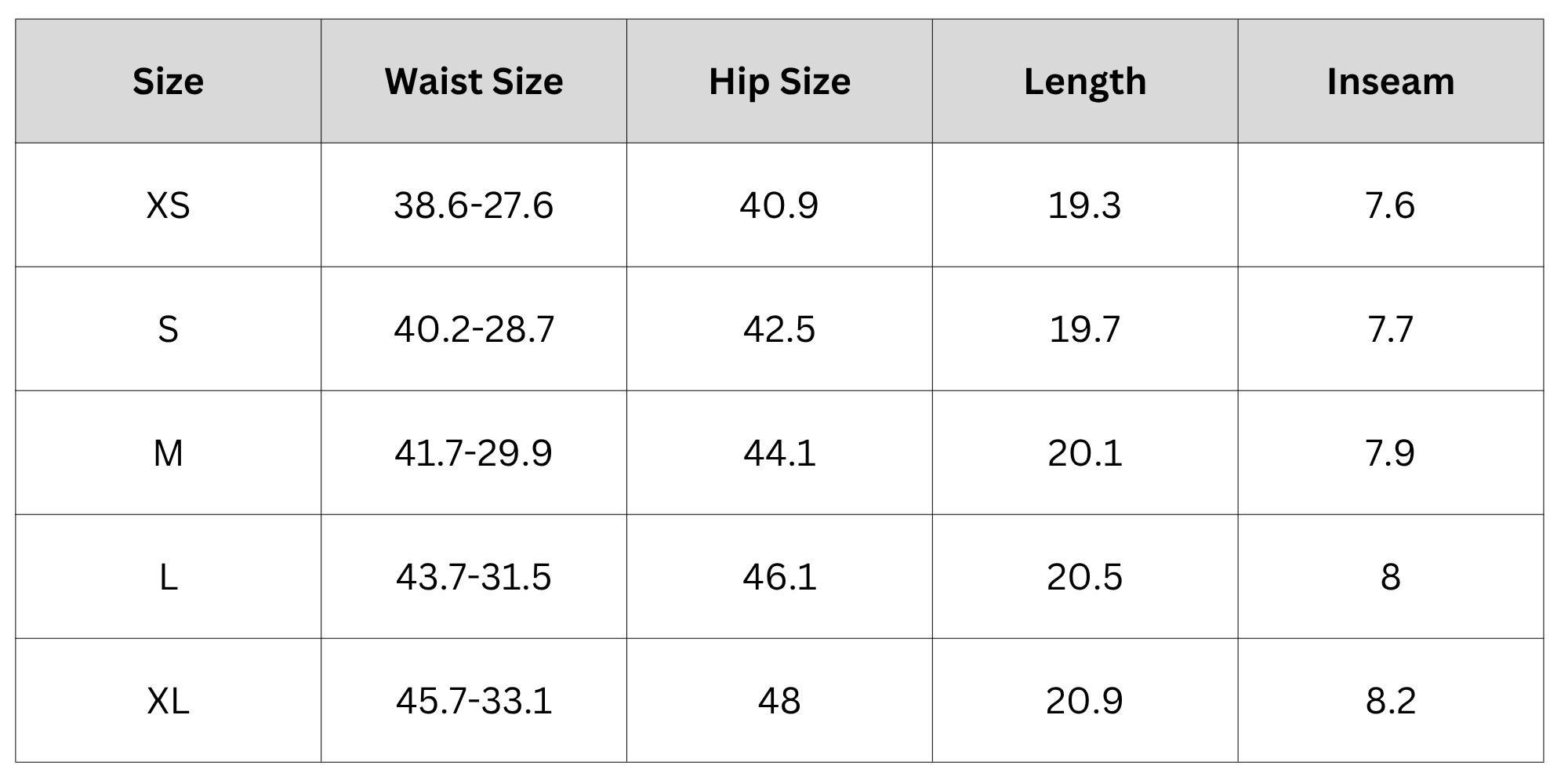 Size Chart