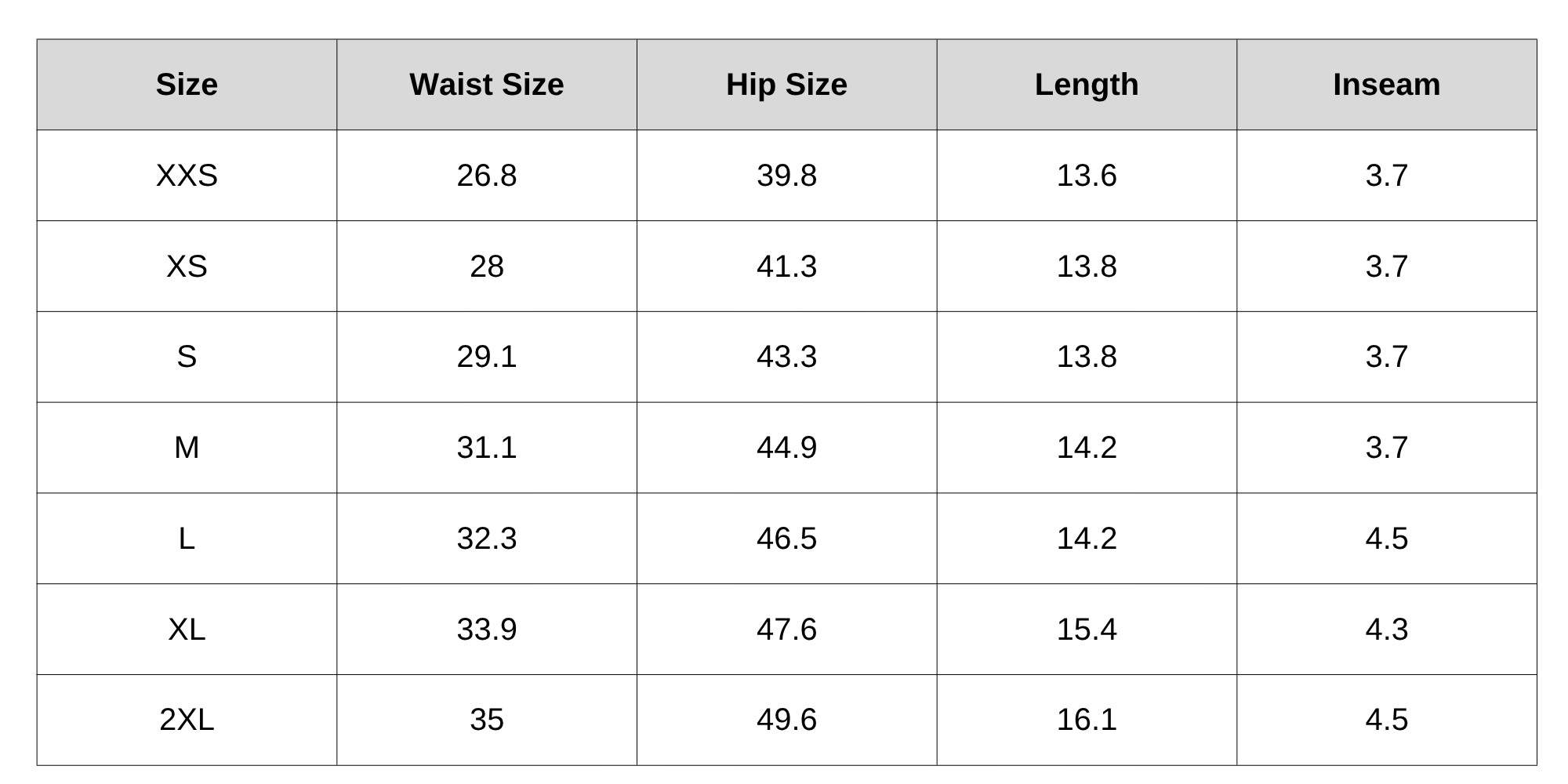 Size Chart