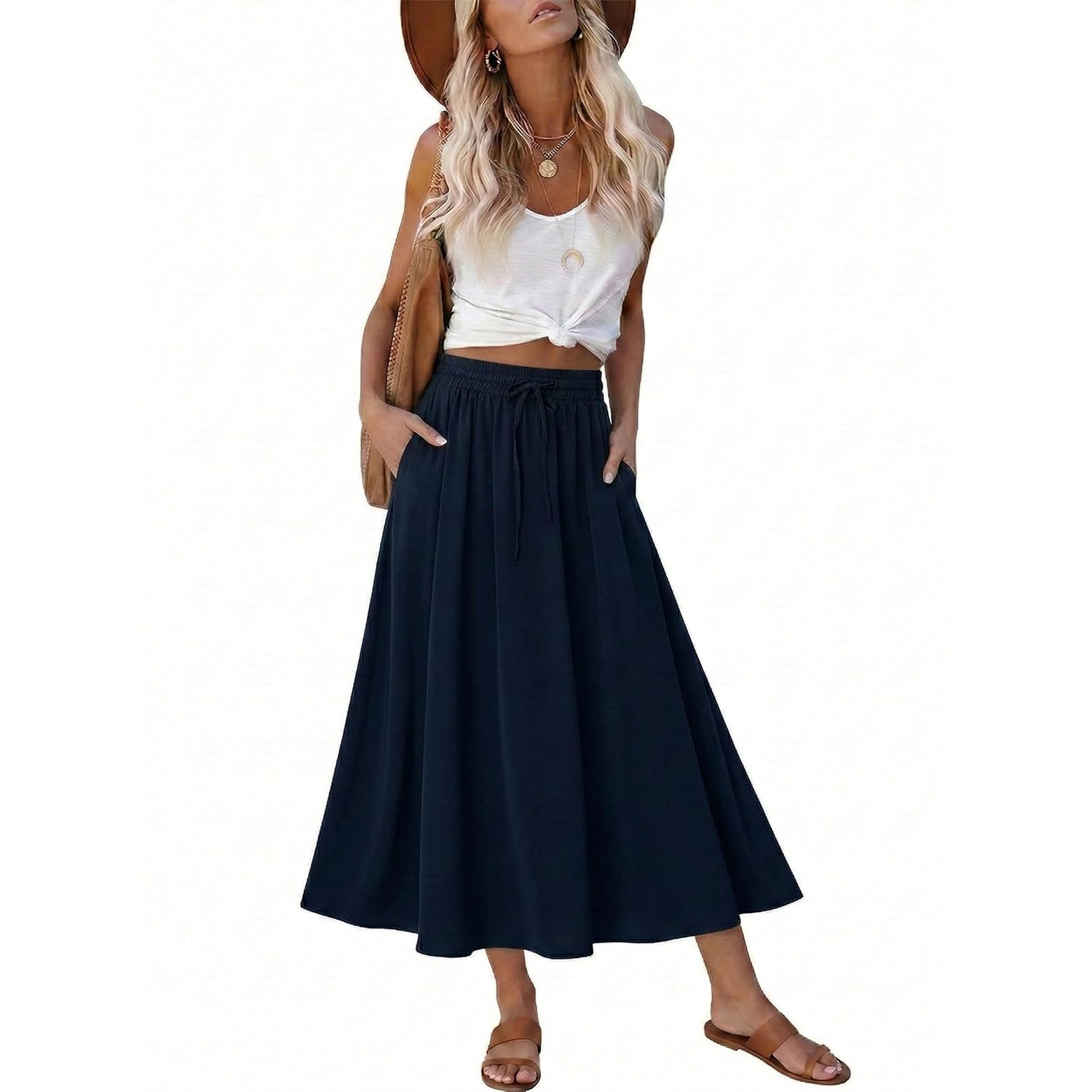 Elastic High Waist A Line Swing Skirt For Women