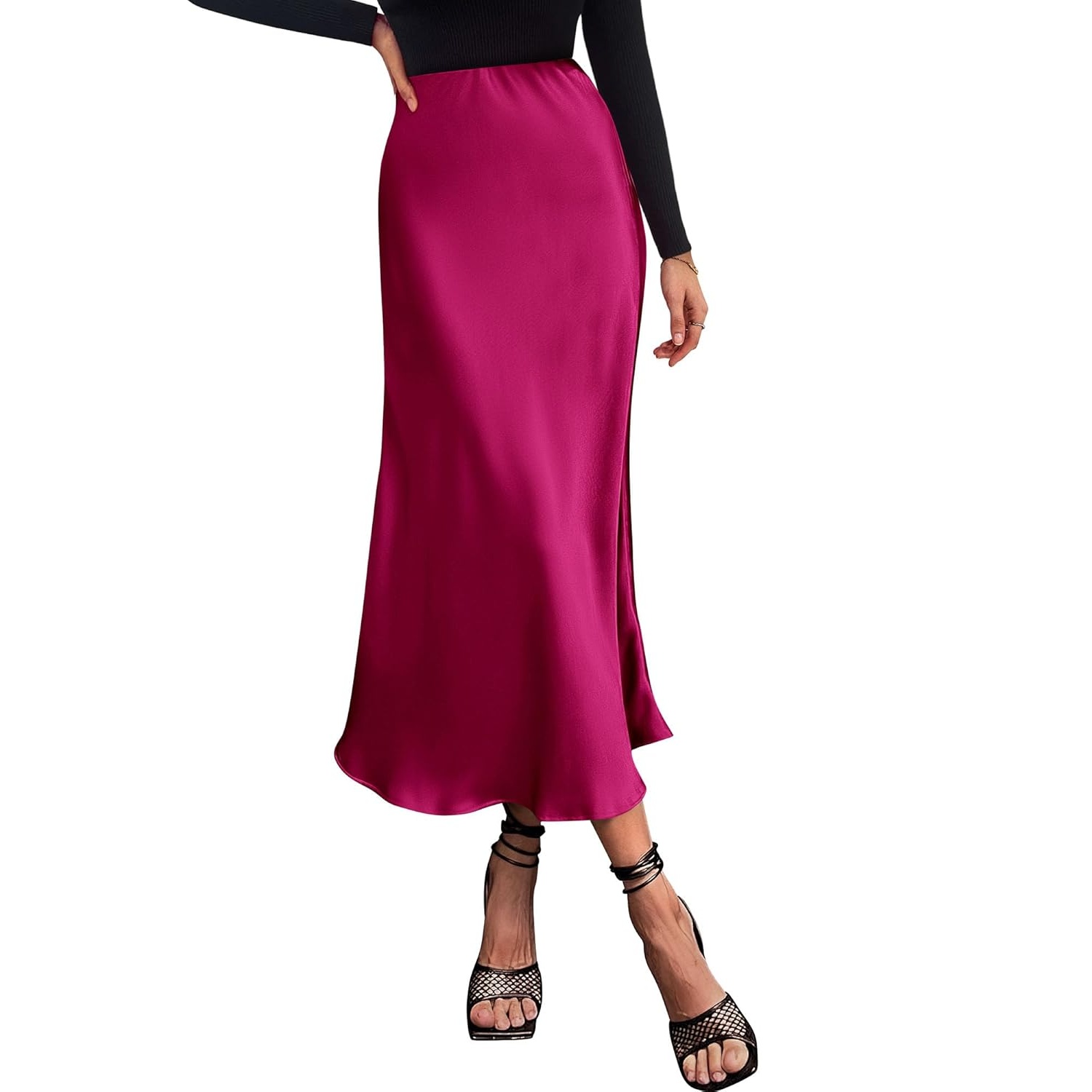 Satin Summer High Flowing Skirt For Women