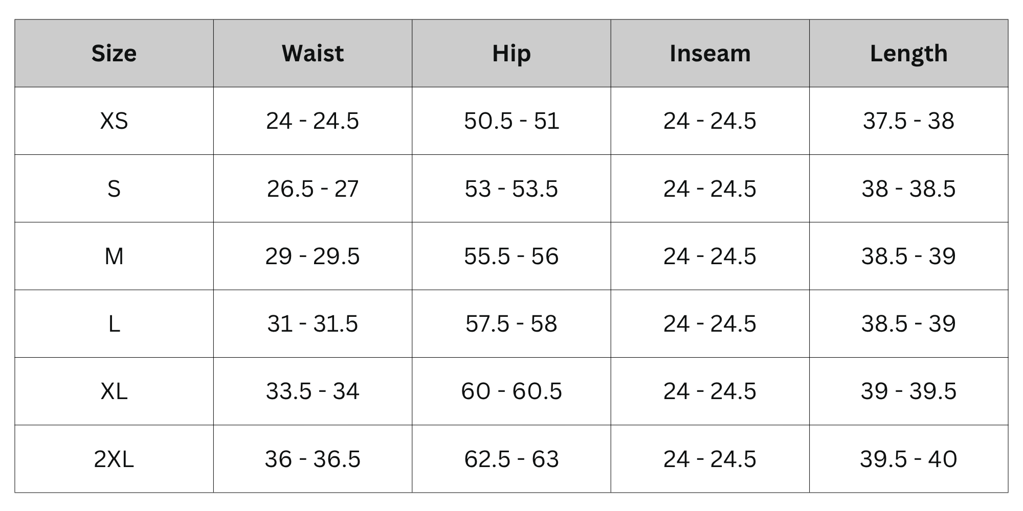 Size Chart