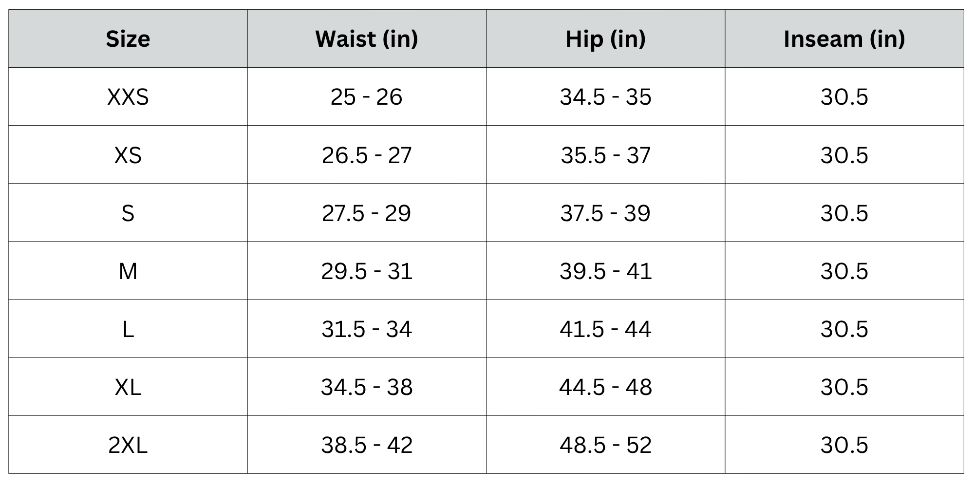 Size Chart