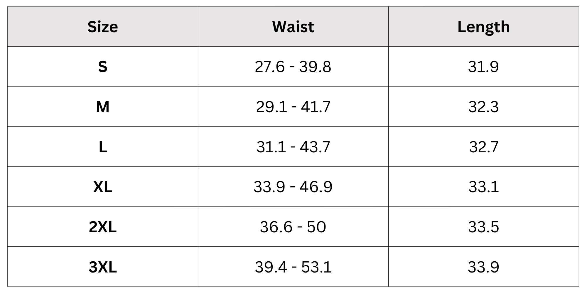 Size Chart
