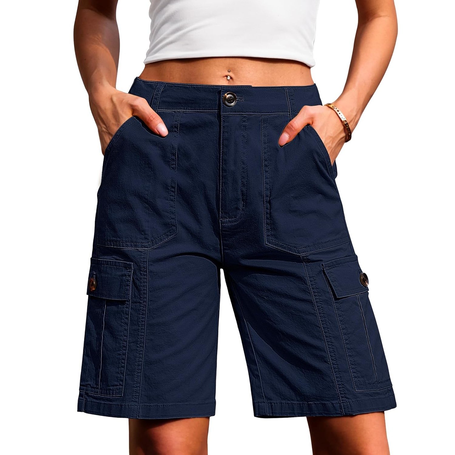 Casual Long Wide Cargo Length Shorts For Women