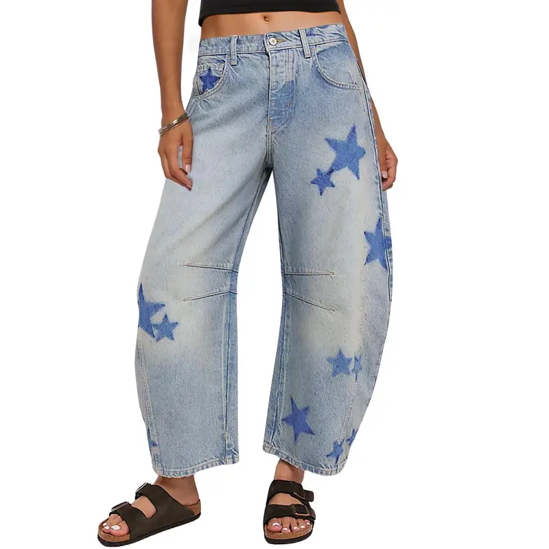 Casual Printed Horseshoe Jeans Y2k Loose Mid For Women