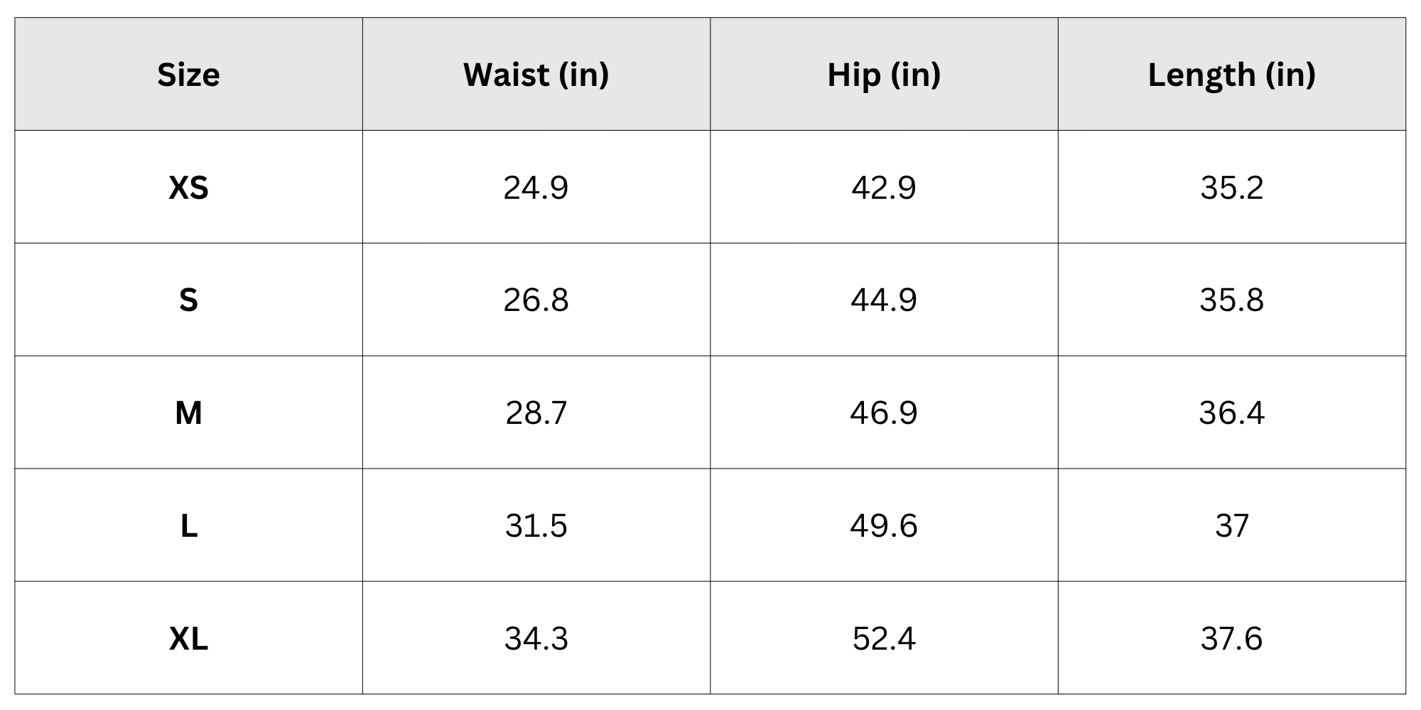 Size Chart