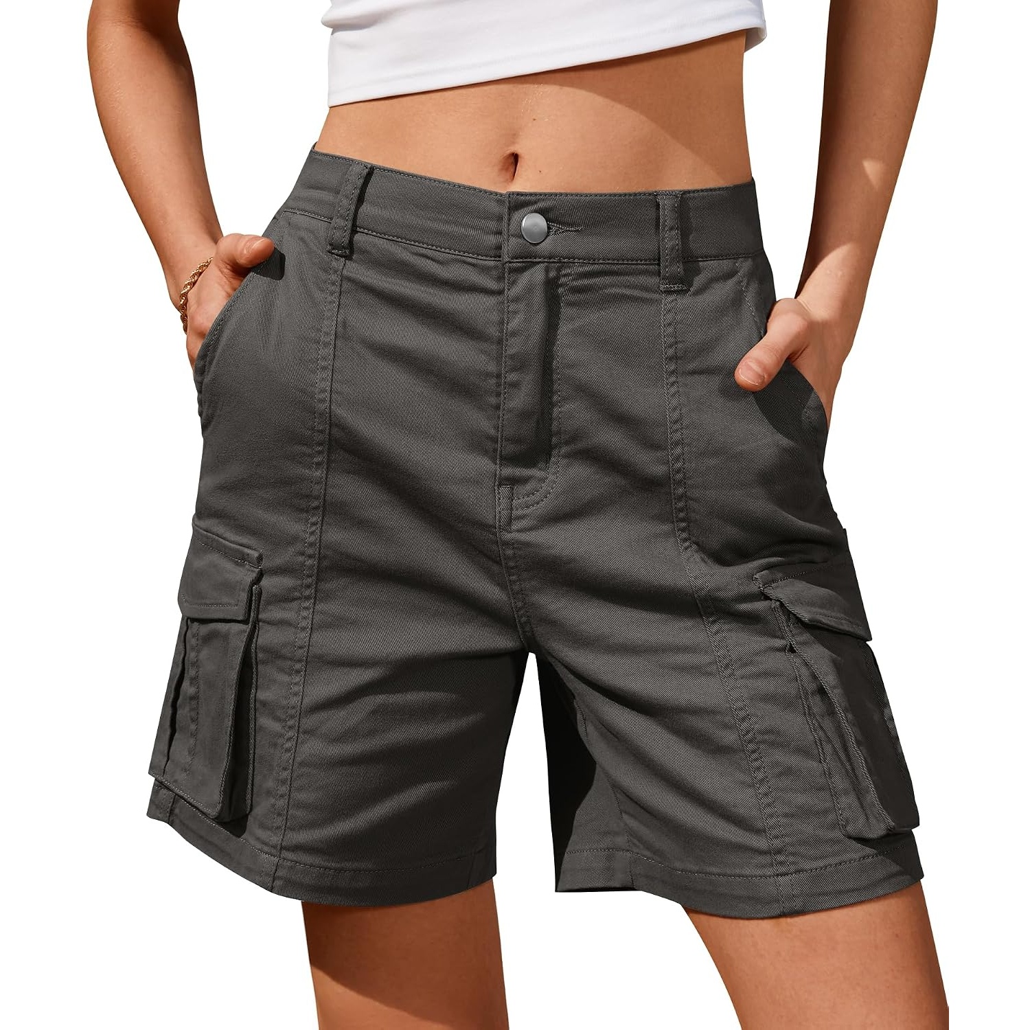 Casual Loose Cargo Length Bermuda Fit Shorts With Pockets For Women