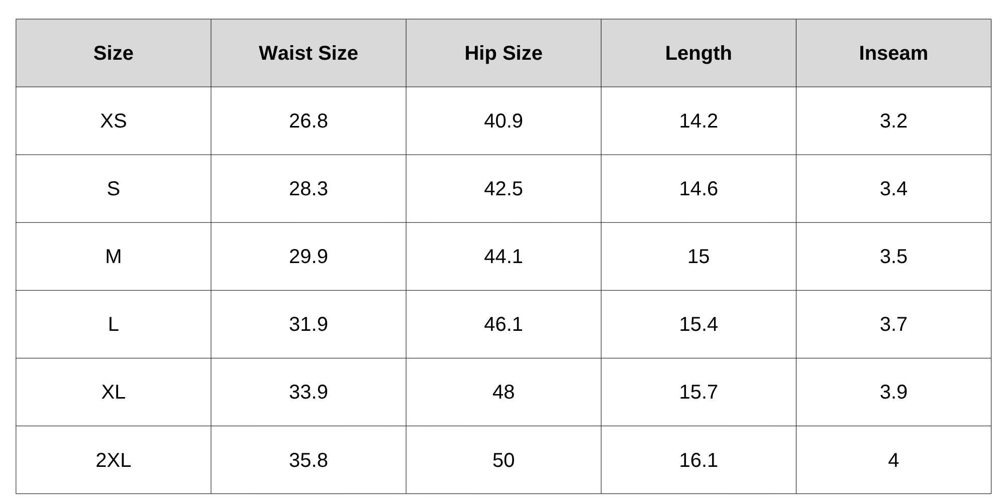 Size Chart