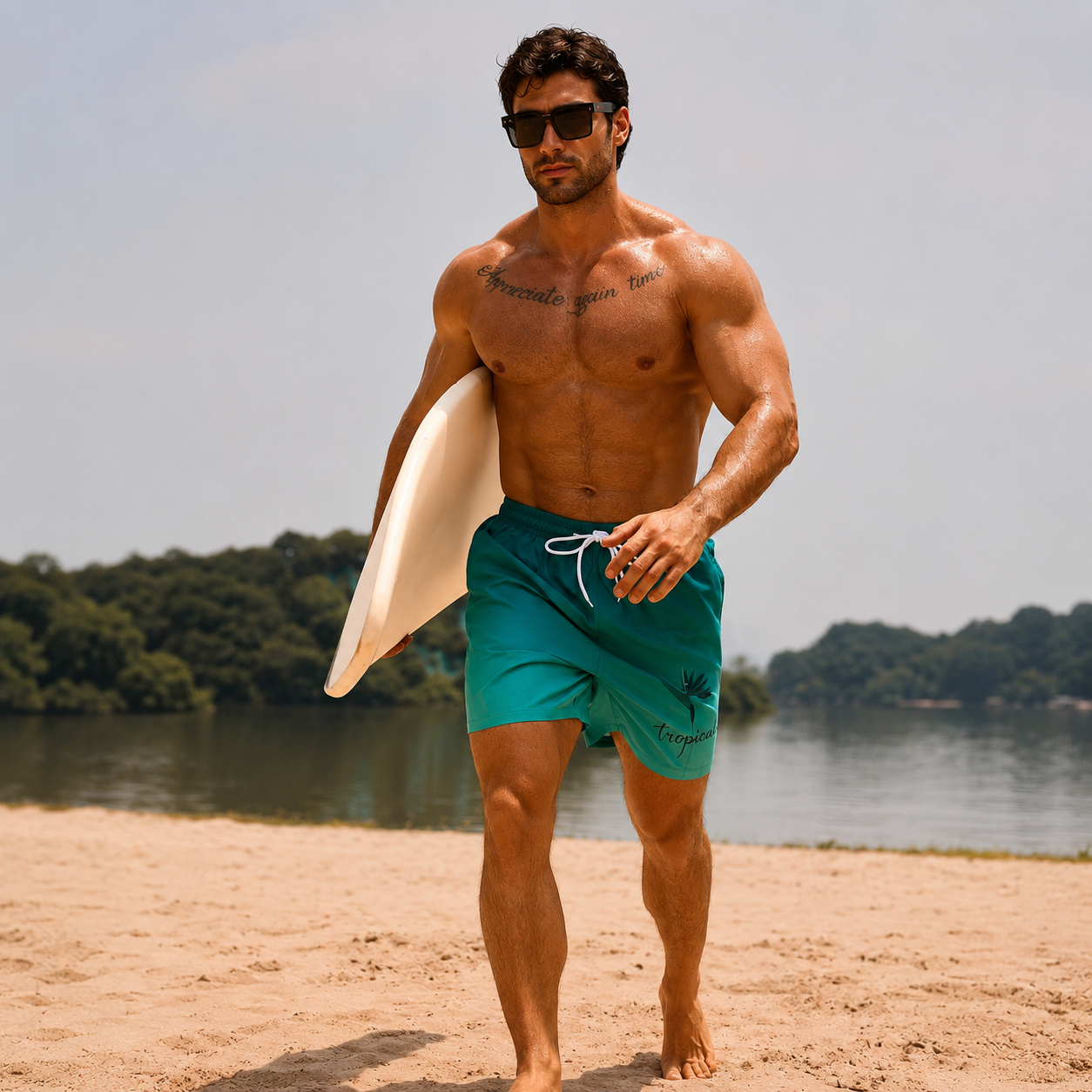 Plain Drawstring Casual Beach Shorts For Men