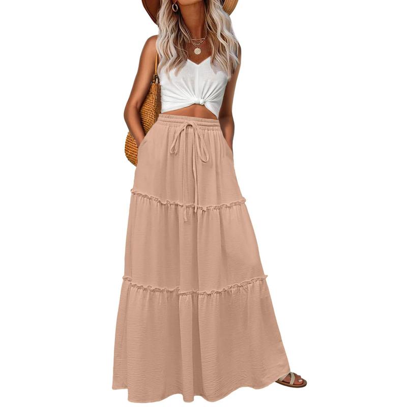 Casual Maxi Boho Beach Long Skirts With Pockets For Women