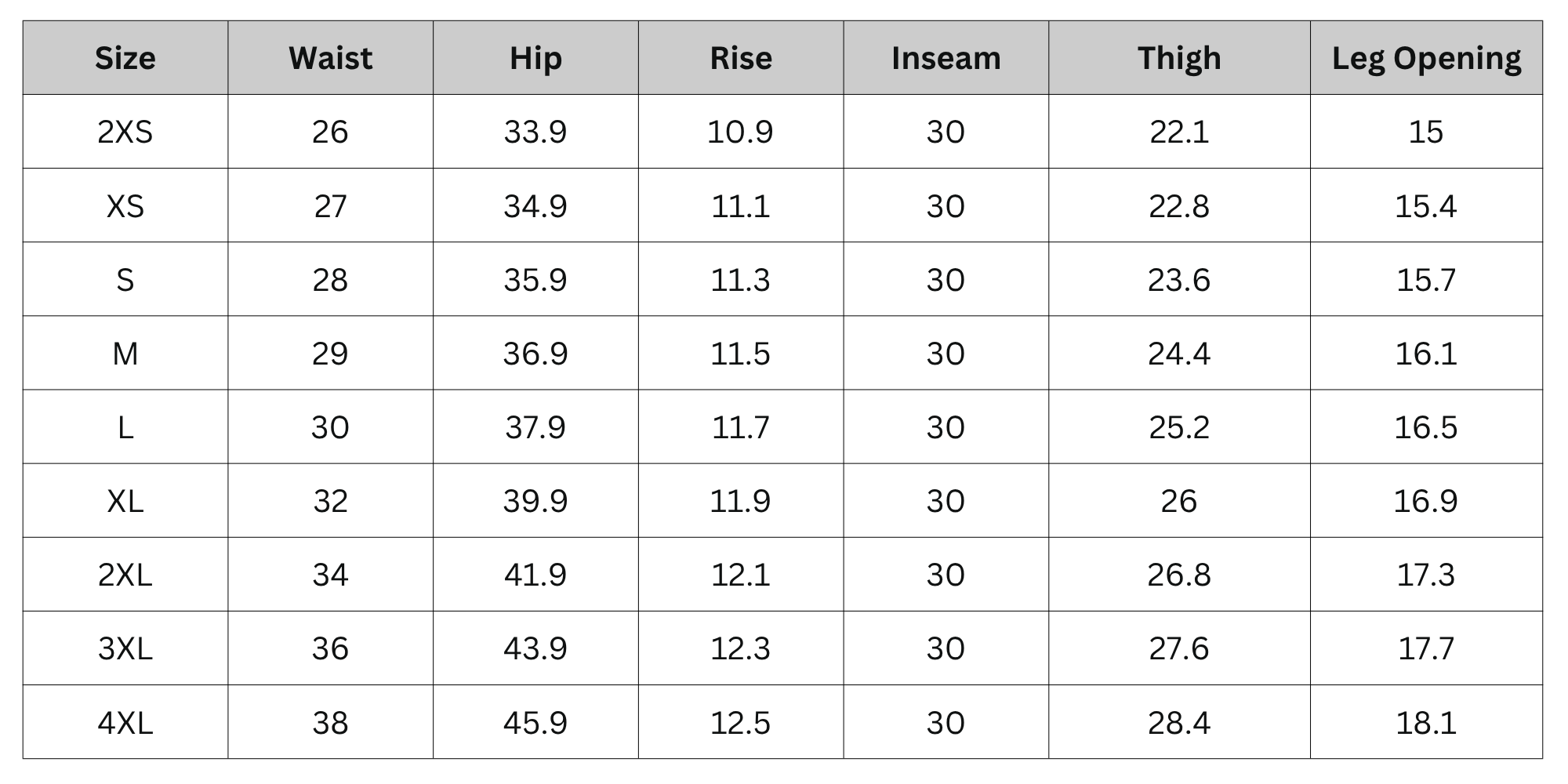 Size Chart