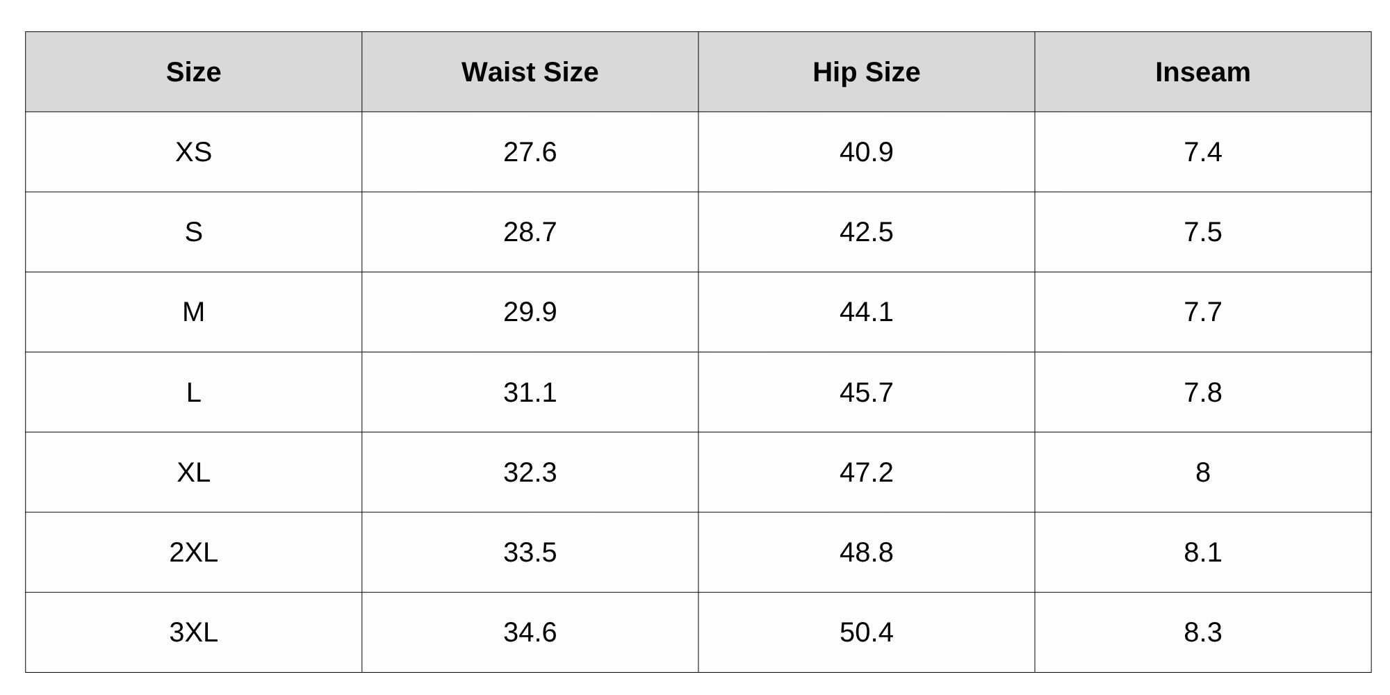 Size Chart