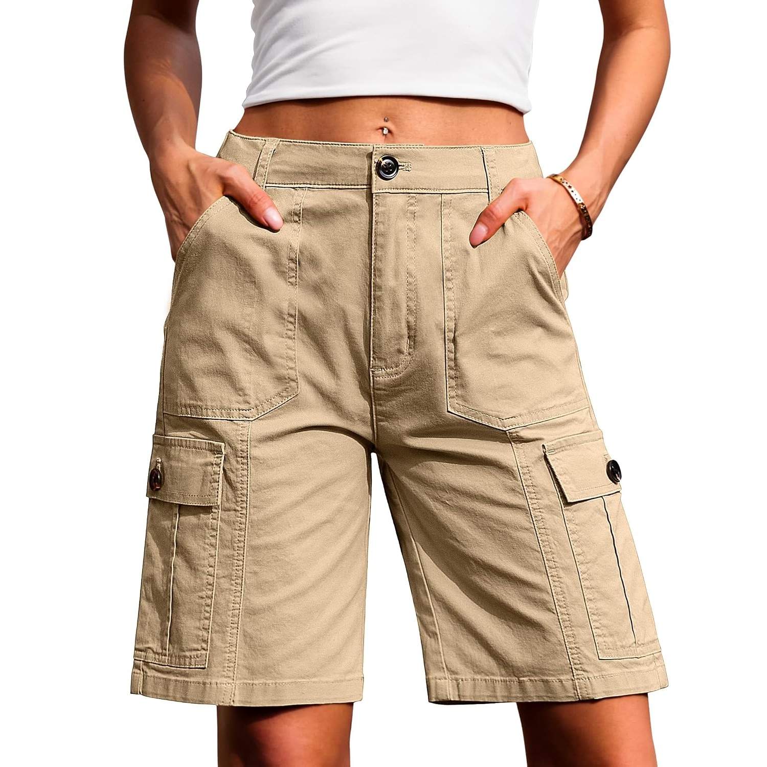 Casual Long Wide Cargo Length Shorts For Women