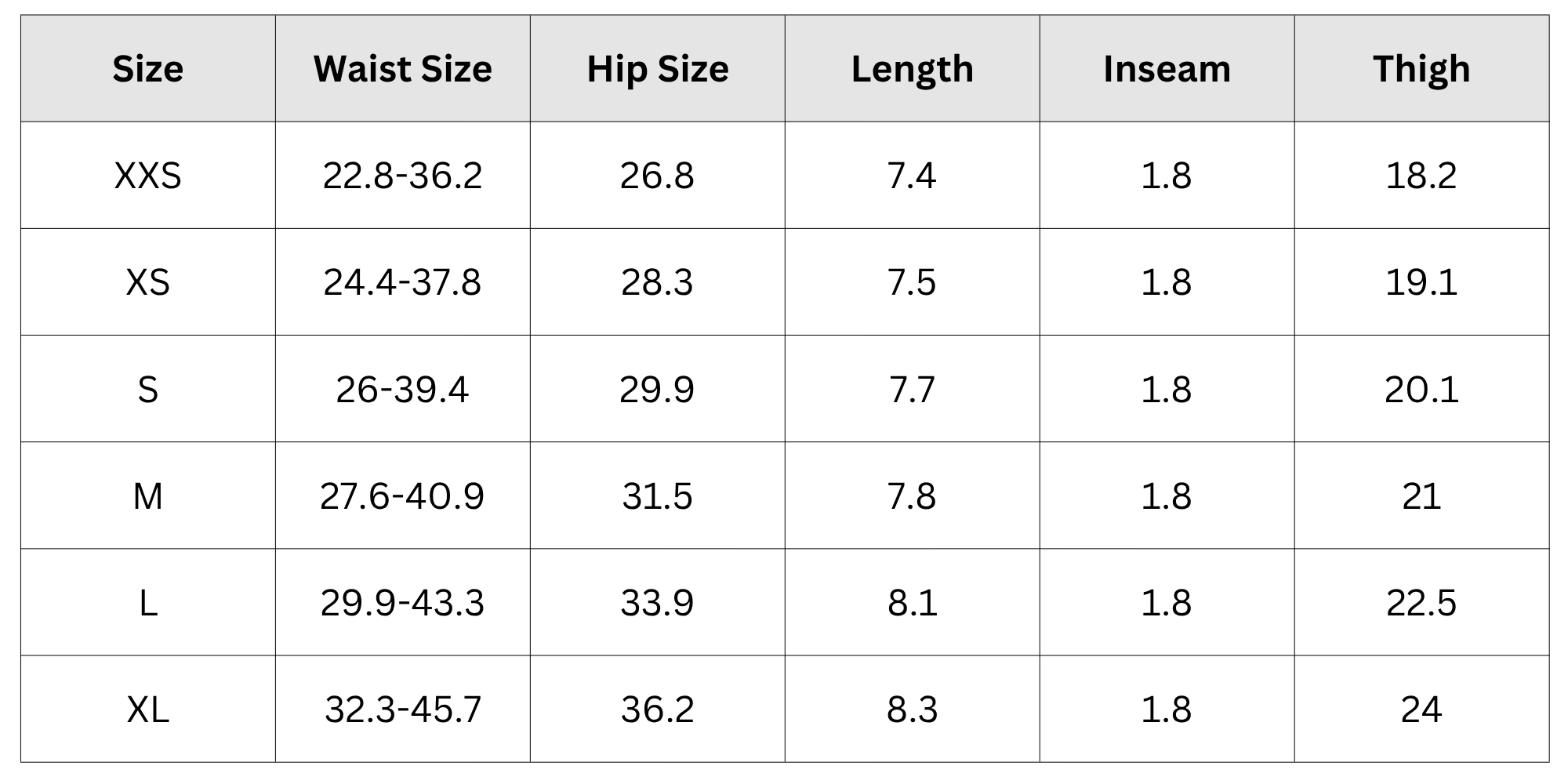 Size Chart