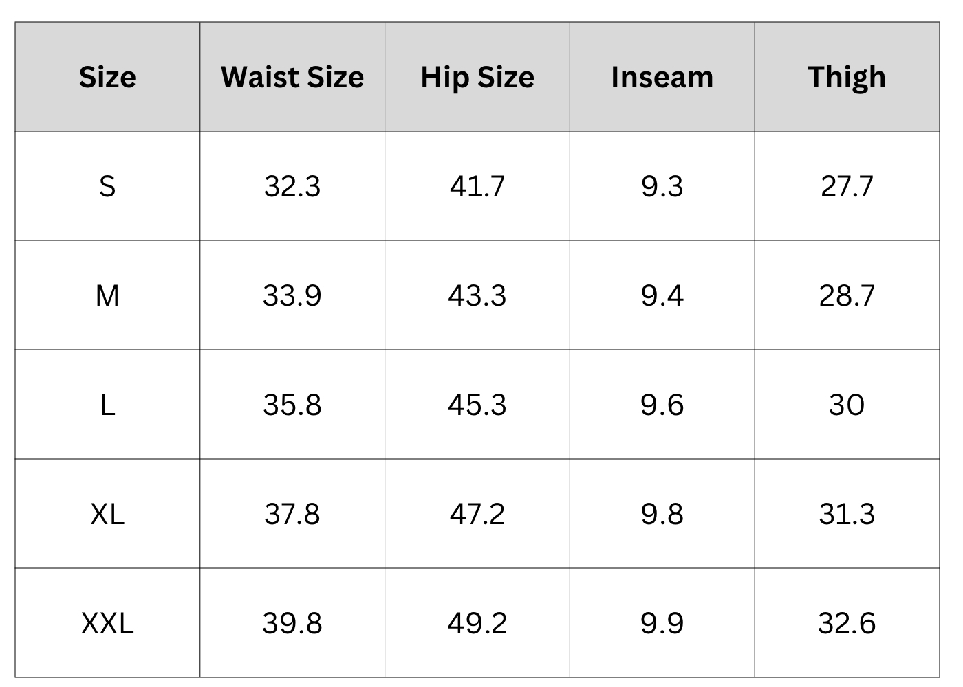 Size Chart