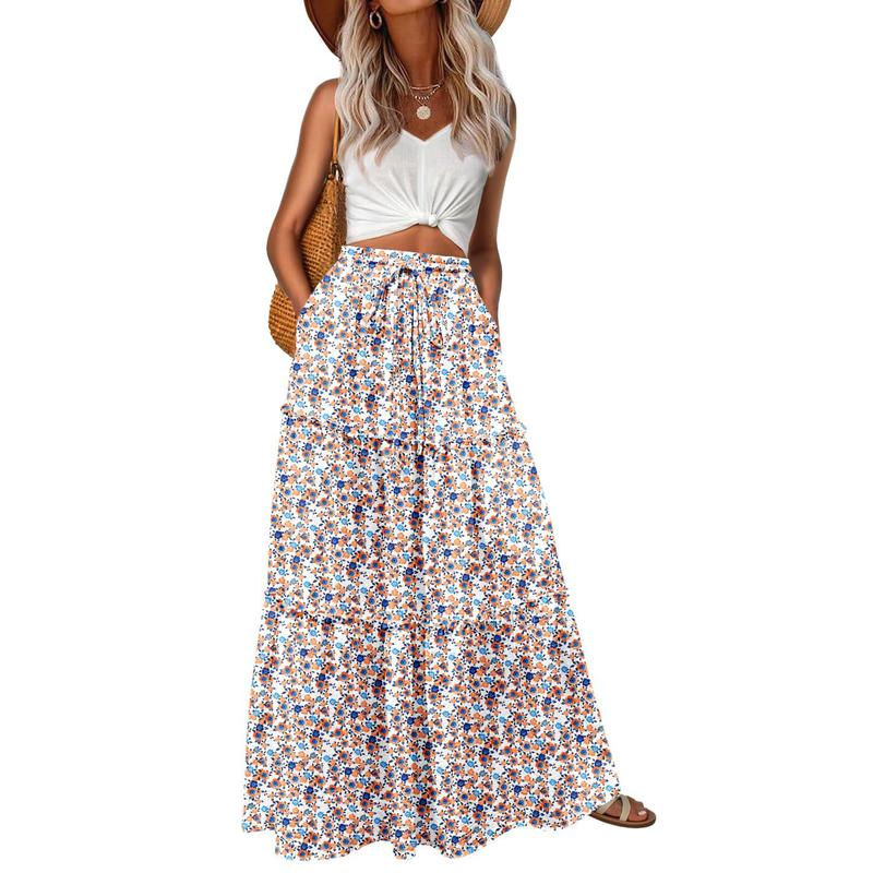 Casual Maxi Boho Beach Long Skirts With Pockets For Women
