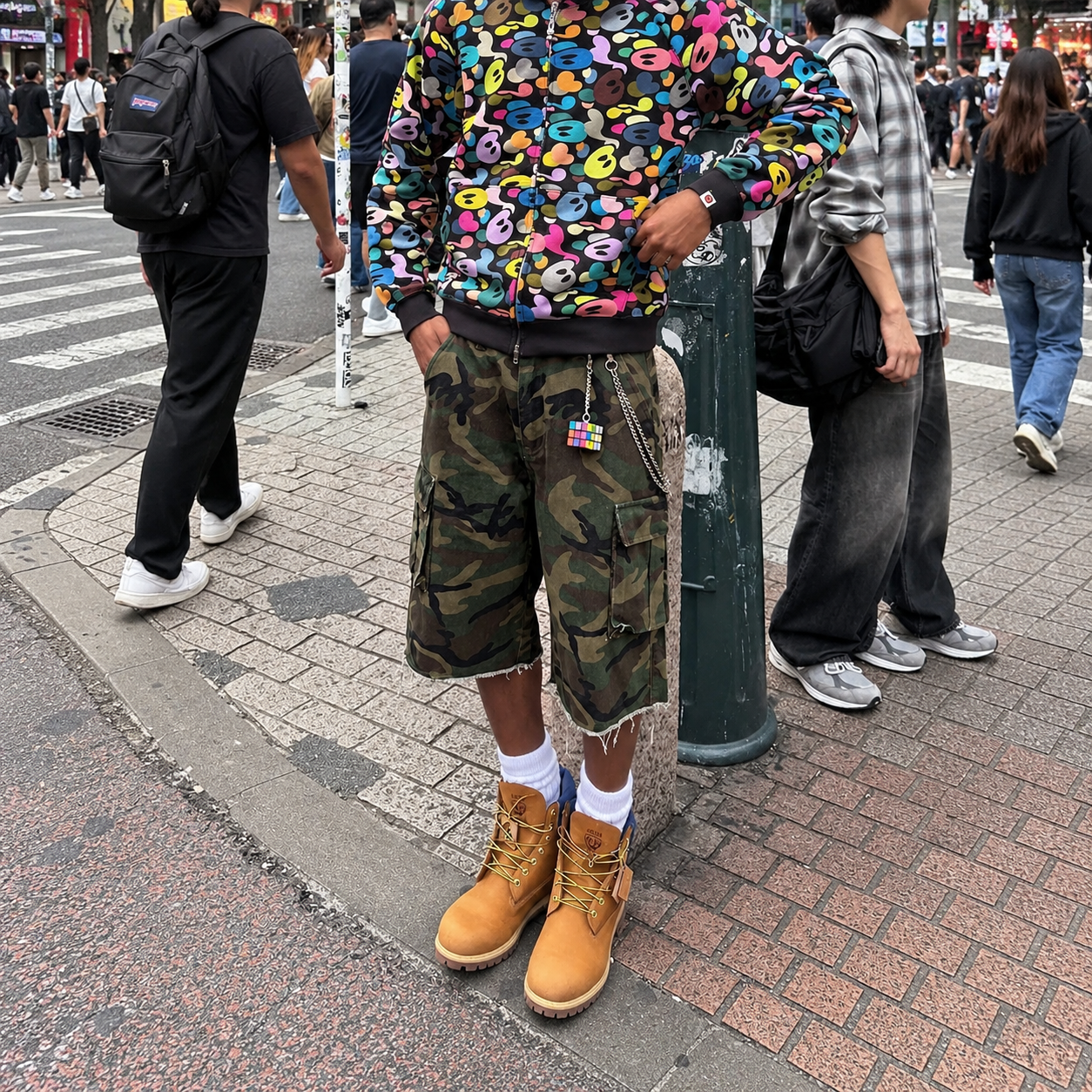 Y2K Camouflage Cargo Denim Shorts Casual Streetwear Style