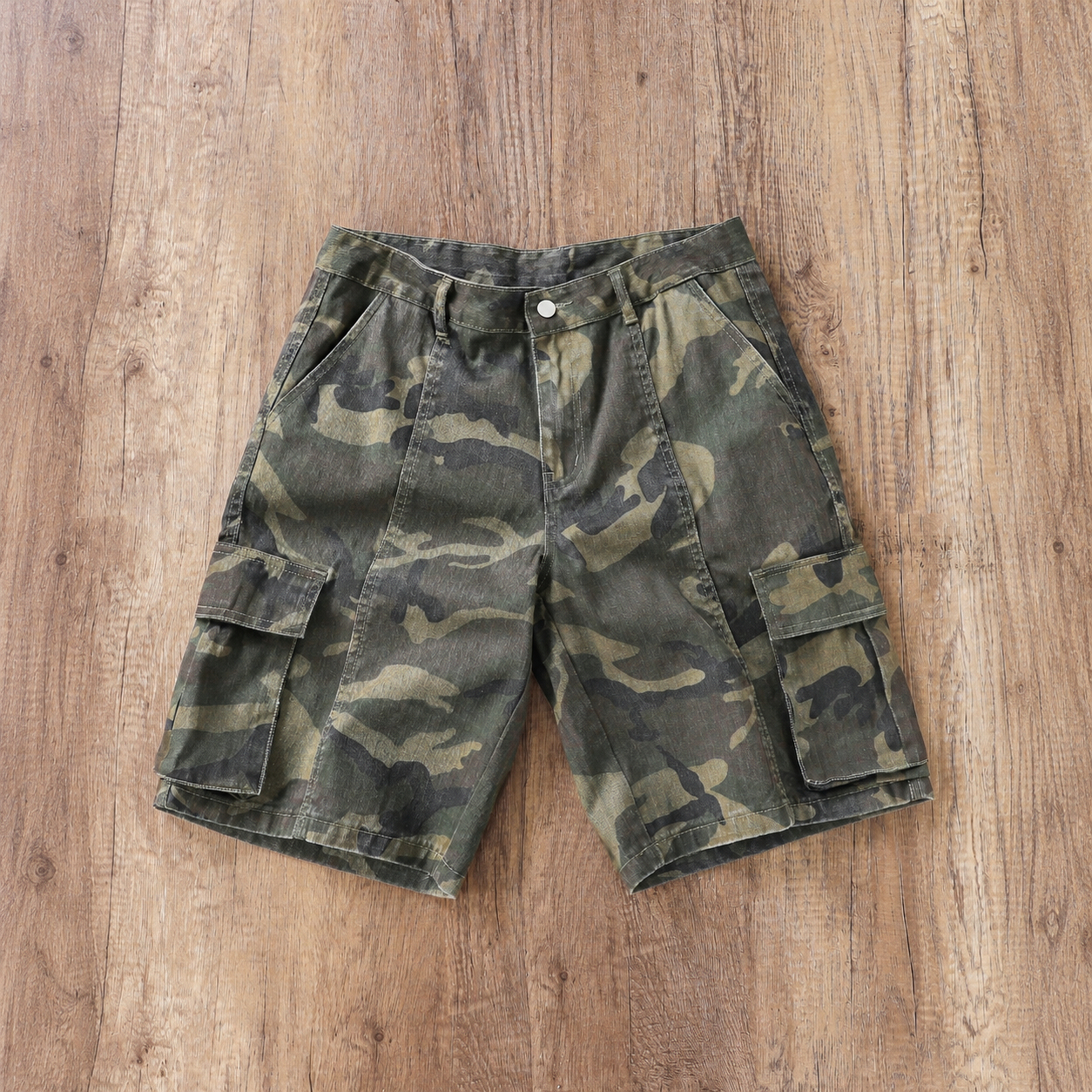Camouflage Denim Cargo Shorts Jorts Streetwear Style for Men