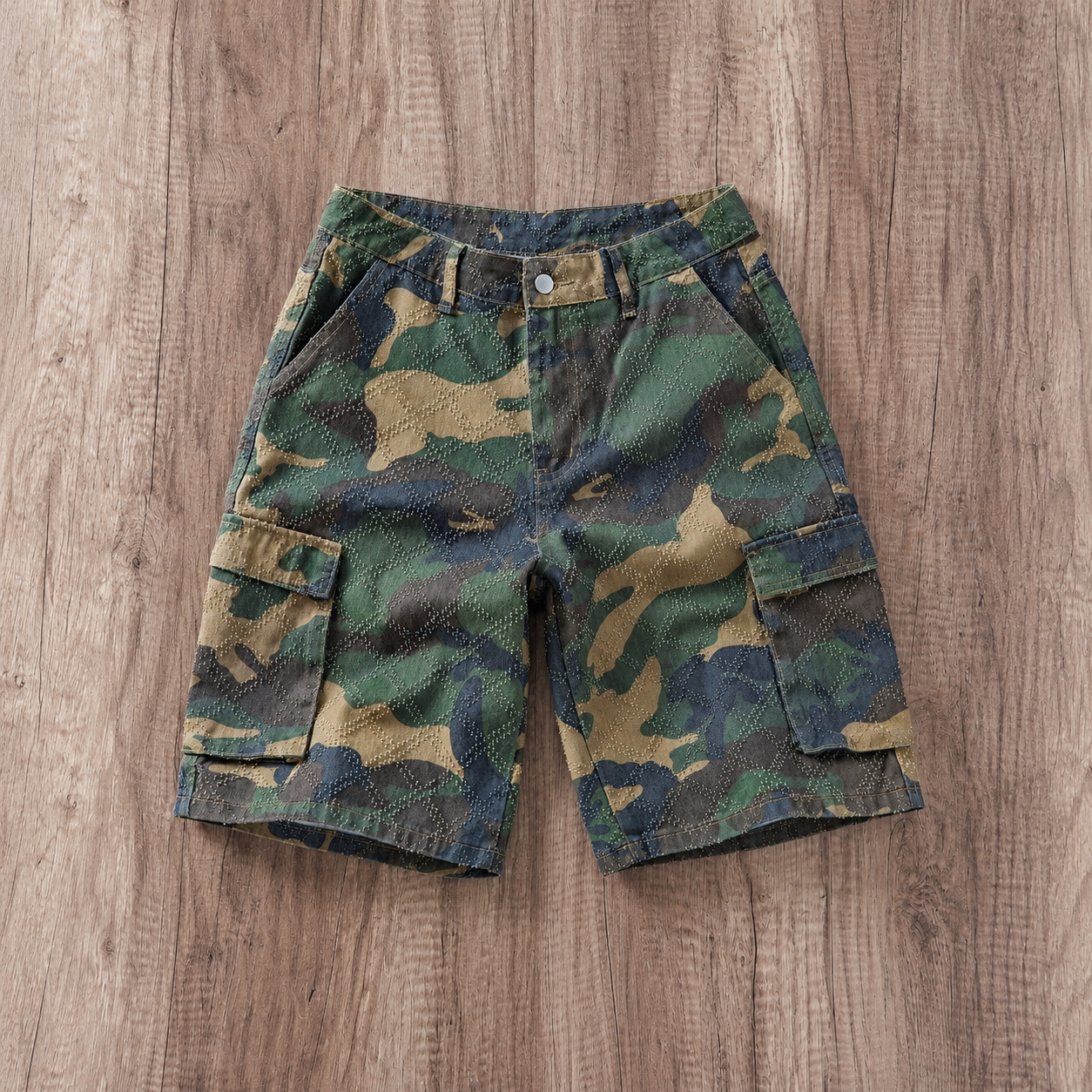 Camouflage Denim Cargo Shorts Jorts Streetwear Style for Men
